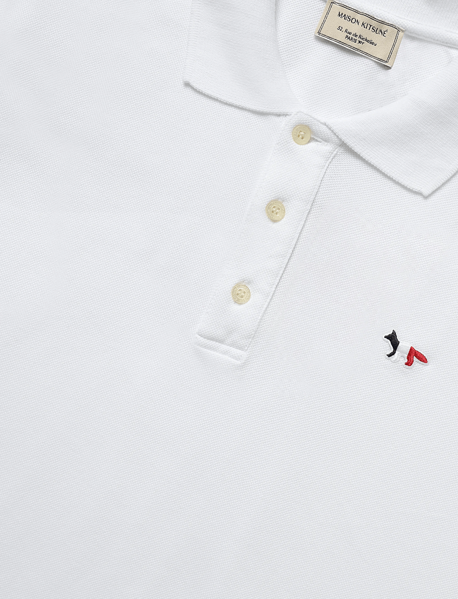 Maison Kitsune - TRICOLOR FOX PATCH CLASSIC POLO - langärmlige strick-polohemden - white - 2