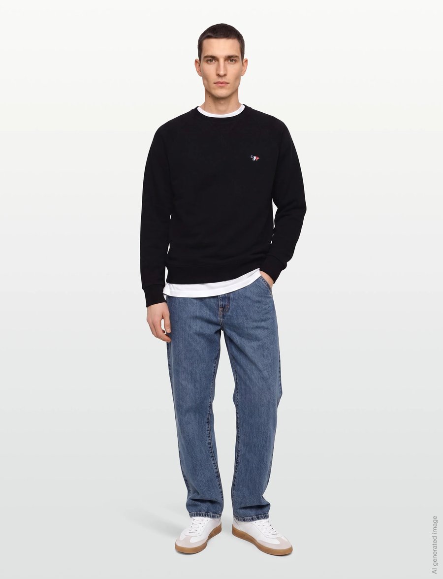 Maison Kitsune - SWEATSHIRT TRICOLOR FOX PATCH - dressipluusid - black - 0