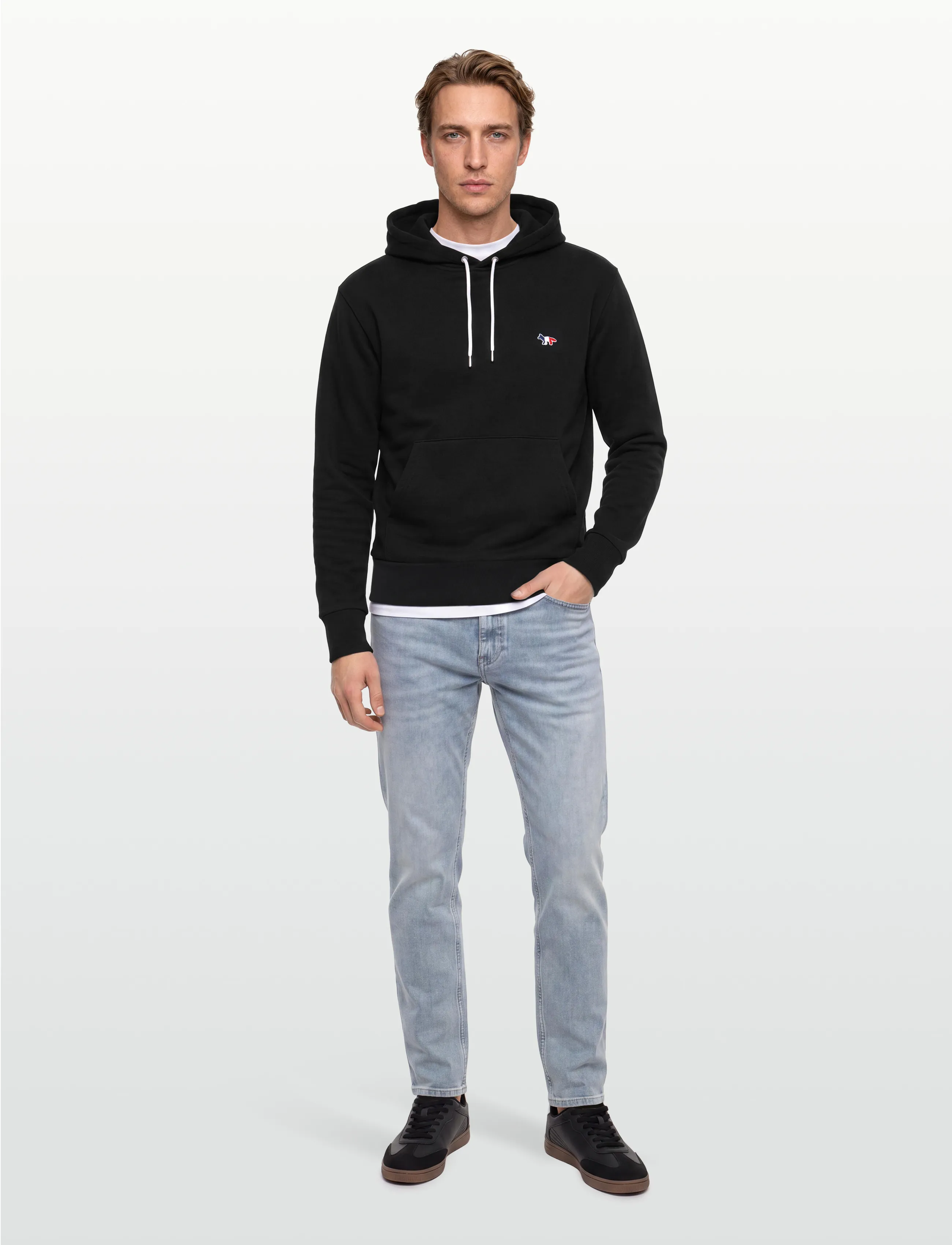 Maison Kitsune Tricolor Fox Patch Classic Hoodie, Mænd, Klassisk Patch Hættetrøje, Sort, Str: M