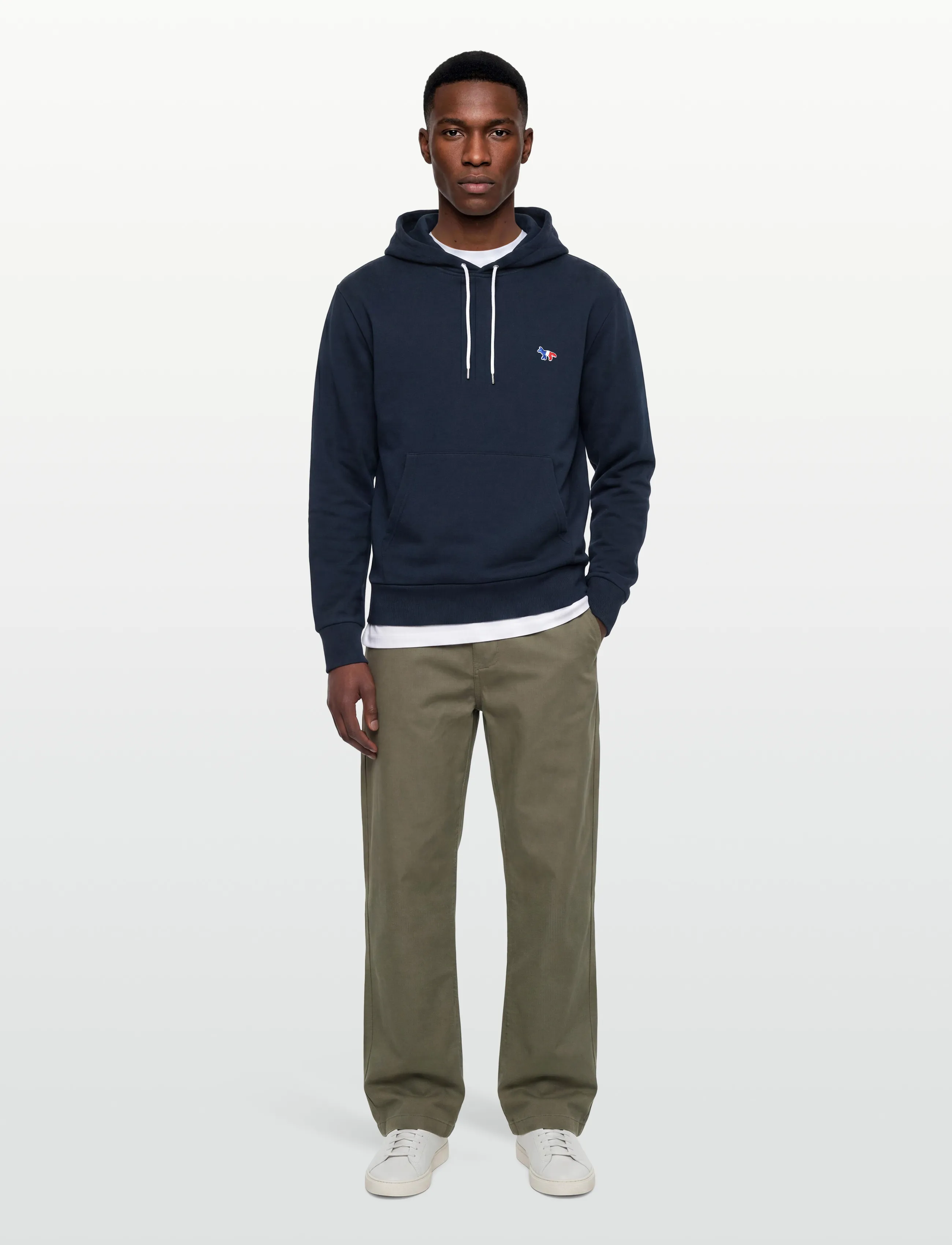 Maison Kitsune Tricolor Fox Patch Classic Hoodie, XS, Navy, Sweatshirts & Hættetrøjer > Hættetrøjer, Herre