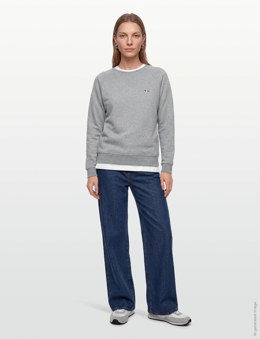 Maison Kitsune - SWEATSHIRT TRICOLOR FOX PATCH - sweatshirts - grey melange - 0