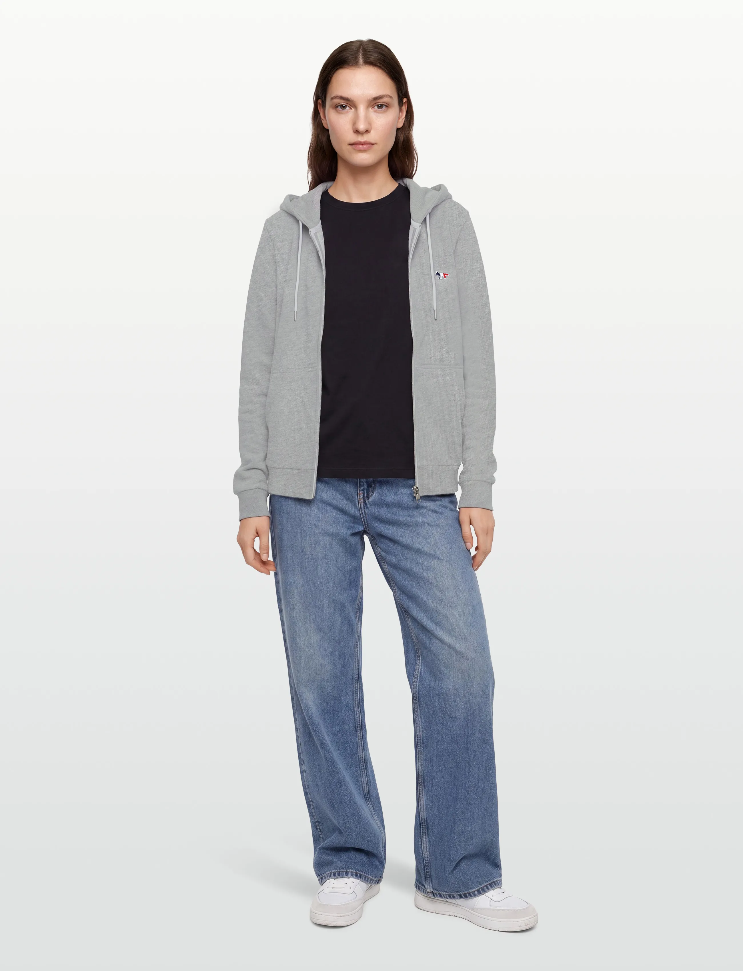 Maison Kitsune - TRICOLOR FOX PATCH ZIP HOODIE - kapuutsiga pusad - grey melange - 0