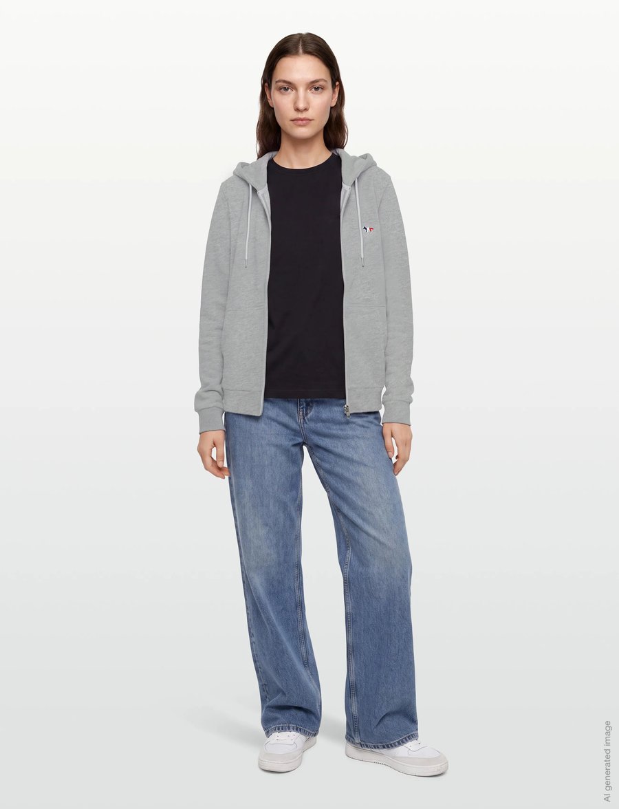 Maison Kitsune - TRICOLOR FOX PATCH ZIP HOODIE - kapuzenpullover - grey melange - 0