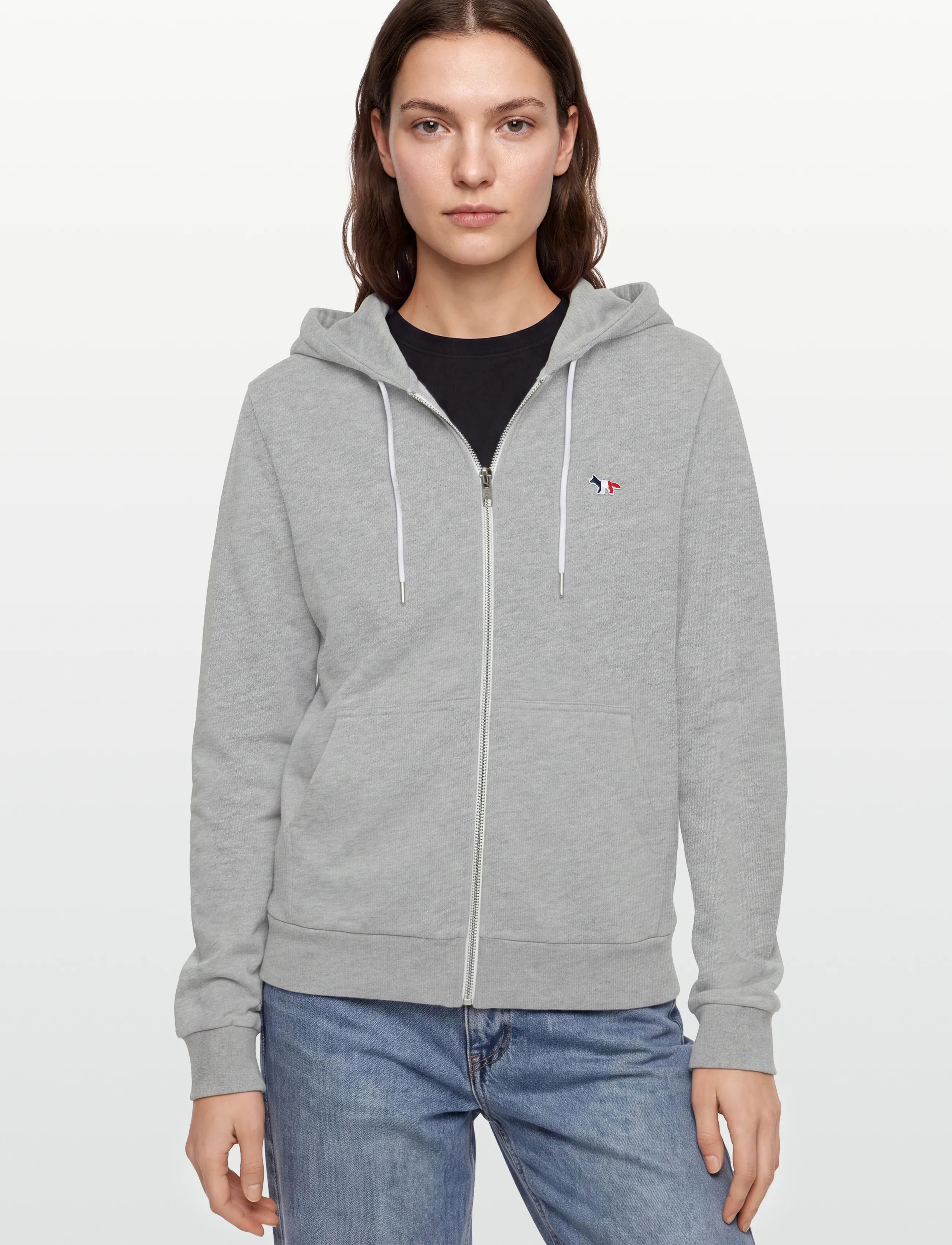 Maison Kitsune - TRICOLOR FOX PATCH ZIP HOODIE - kapuutsiga pusad - grey melange - 3