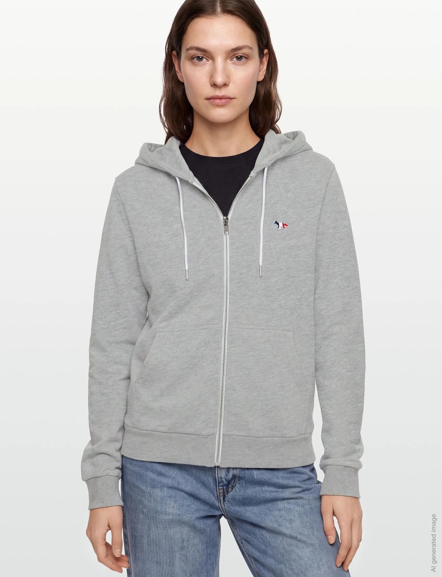 Maison Kitsune - TRICOLOR FOX PATCH ZIP HOODIE - kapuzenpullover - grey melange - 3