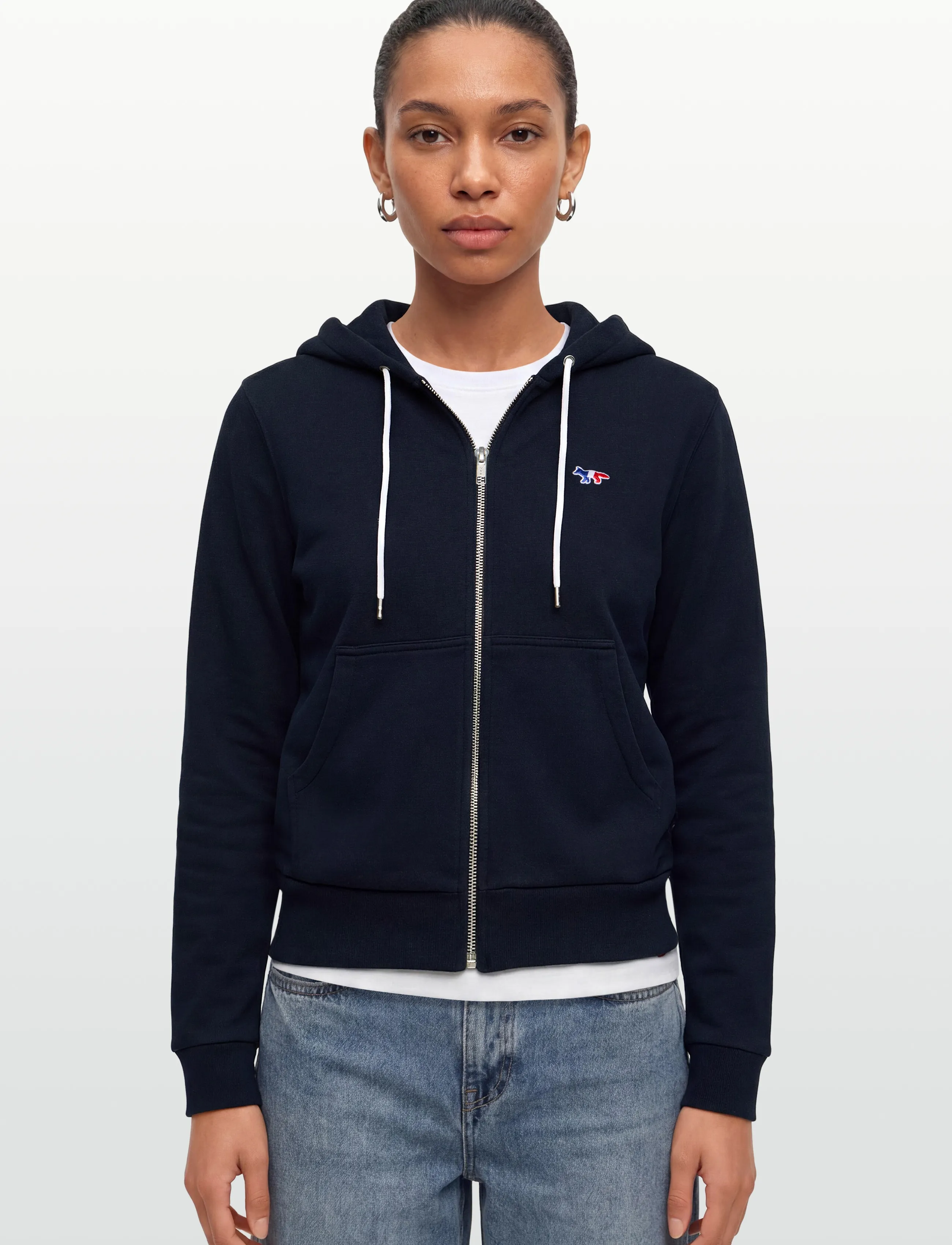 Maison Kitsune - TRICOLOR FOX PATCH ZIP HOODIE - hoodies - navy - 3