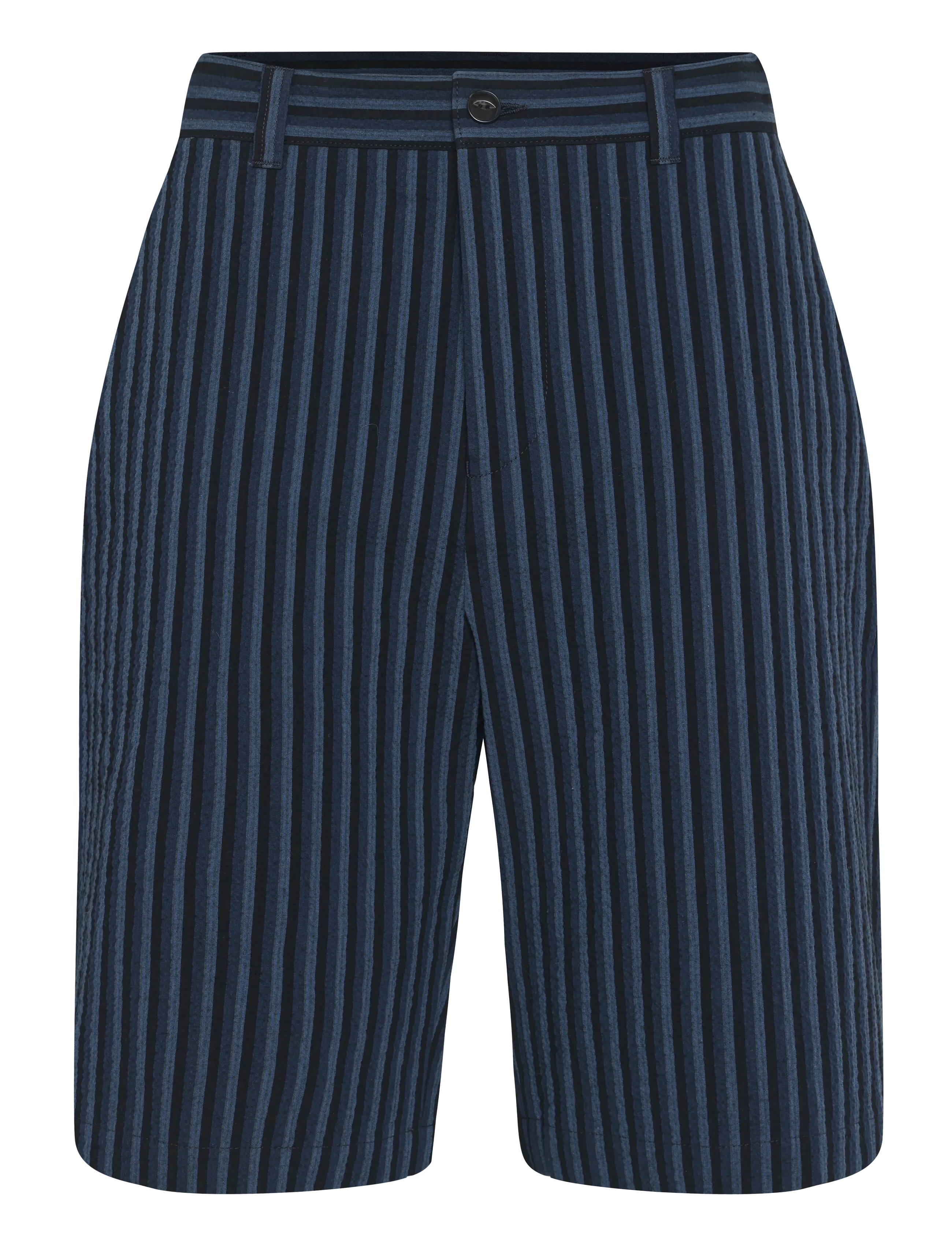 Maison Kitsune STRIPES SEERSUCKER STAN BERMUDA SHORT - Kläder - NAVY STRIPE / navy