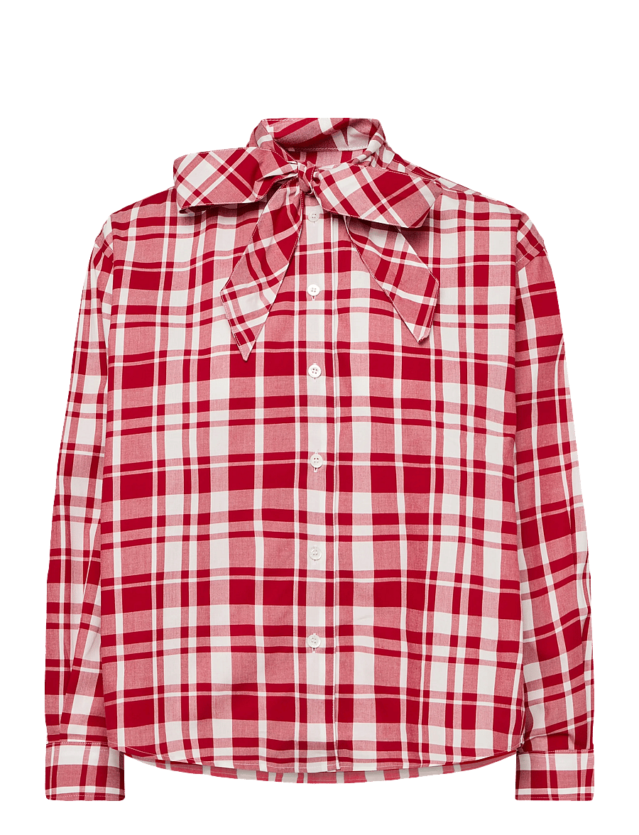 Maison Kitsune - AXEL PUSSY BOW SHIRT - langärmlige hemden - red check - 1