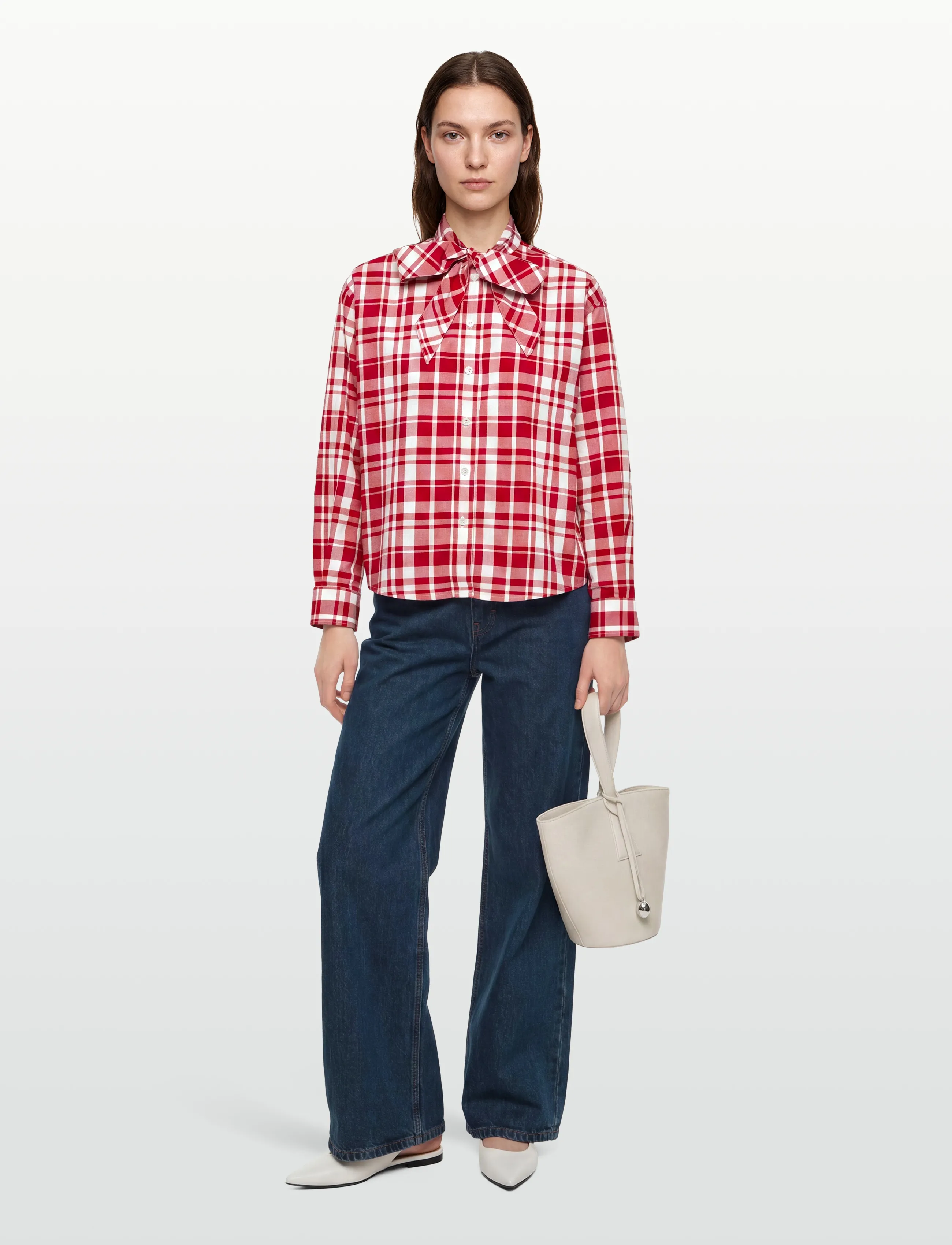 Maison Kitsune - AXEL PUSSY BOW SHIRT - red check - 0