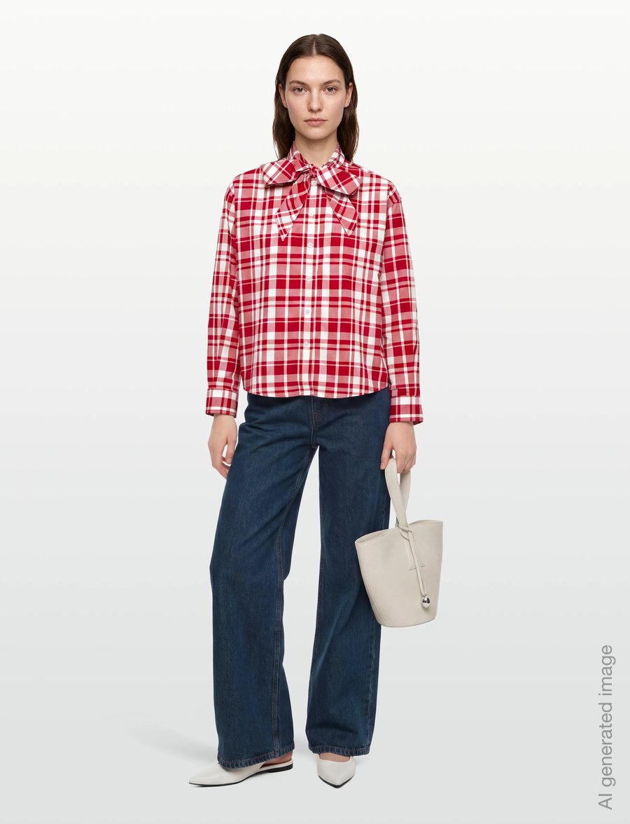 Maison Kitsune - AXEL PUSSY BOW SHIRT - langärmlige hemden - red check - 0