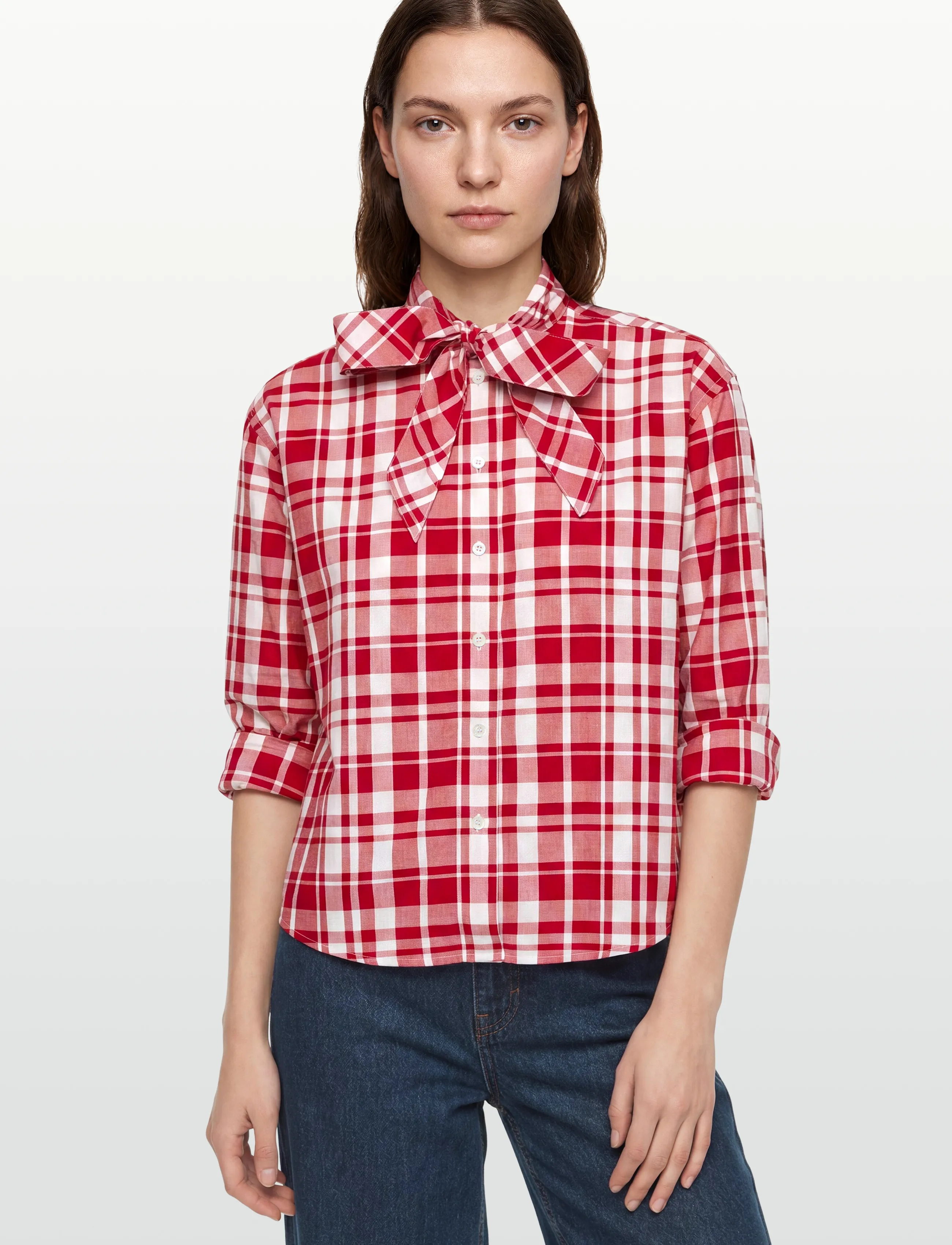 Maison Kitsune - AXEL PUSSY BOW SHIRT - red check - 3