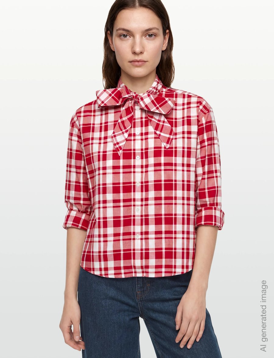 Maison Kitsune - AXEL PUSSY BOW SHIRT - langärmlige hemden - red check - 3
