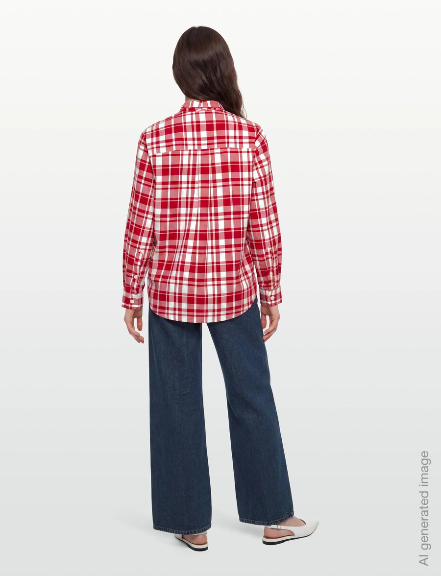 Maison Kitsune - AXEL PUSSY BOW SHIRT - langärmlige hemden - red check - 4
