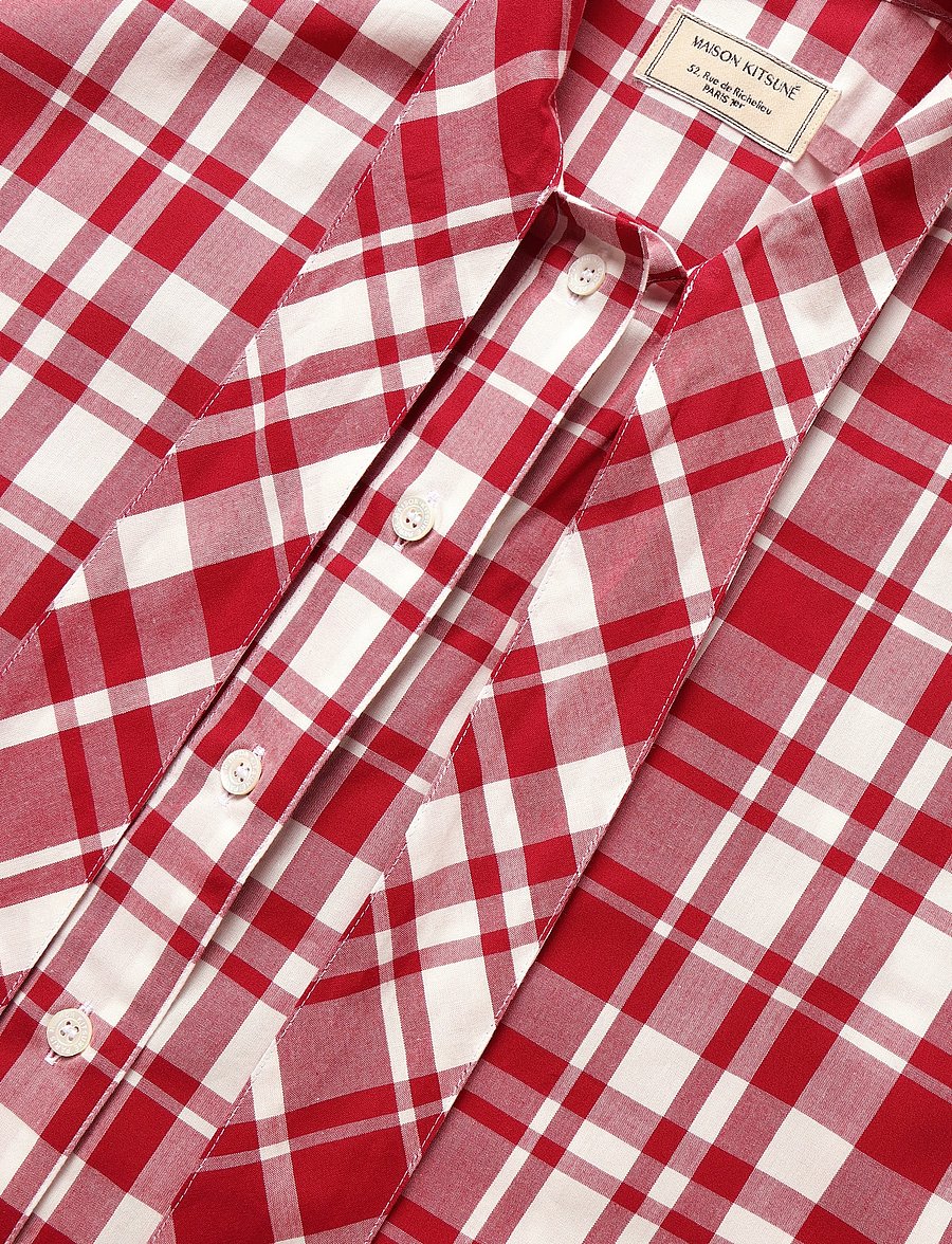 Maison Kitsune - AXEL PUSSY BOW SHIRT - langärmlige hemden - red check - 5