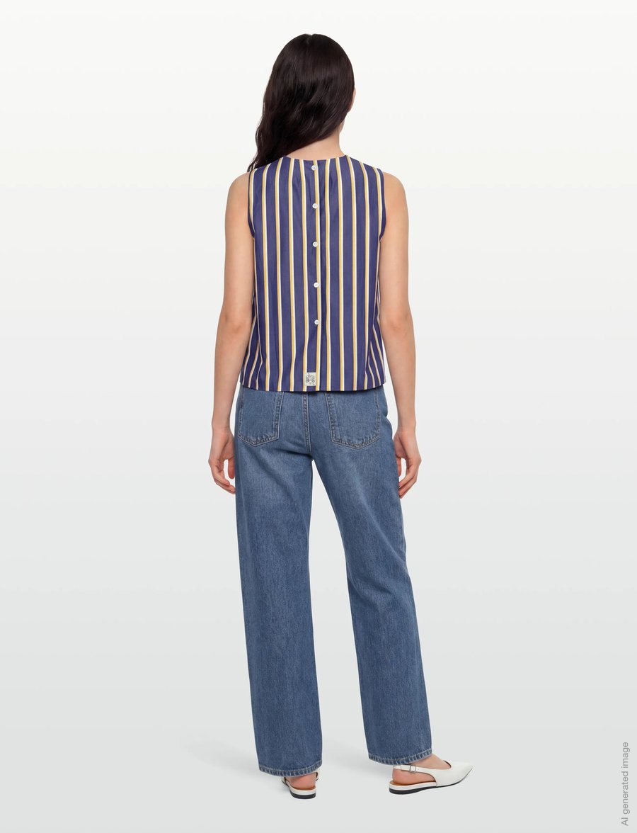 Maison Kitsune - STRIPES HOLLY FLARED TOP - Ärmellose tops - navy stripe - 4