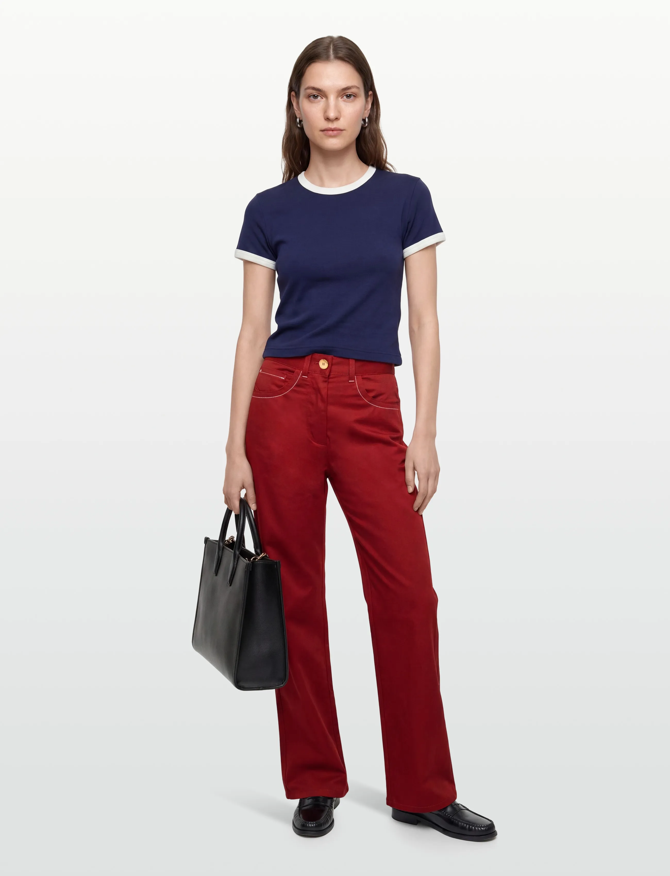 Maison Kitsune Sun Wide-Leg Pant, 42, Trousers, Rot - Wide Leg, Frauen