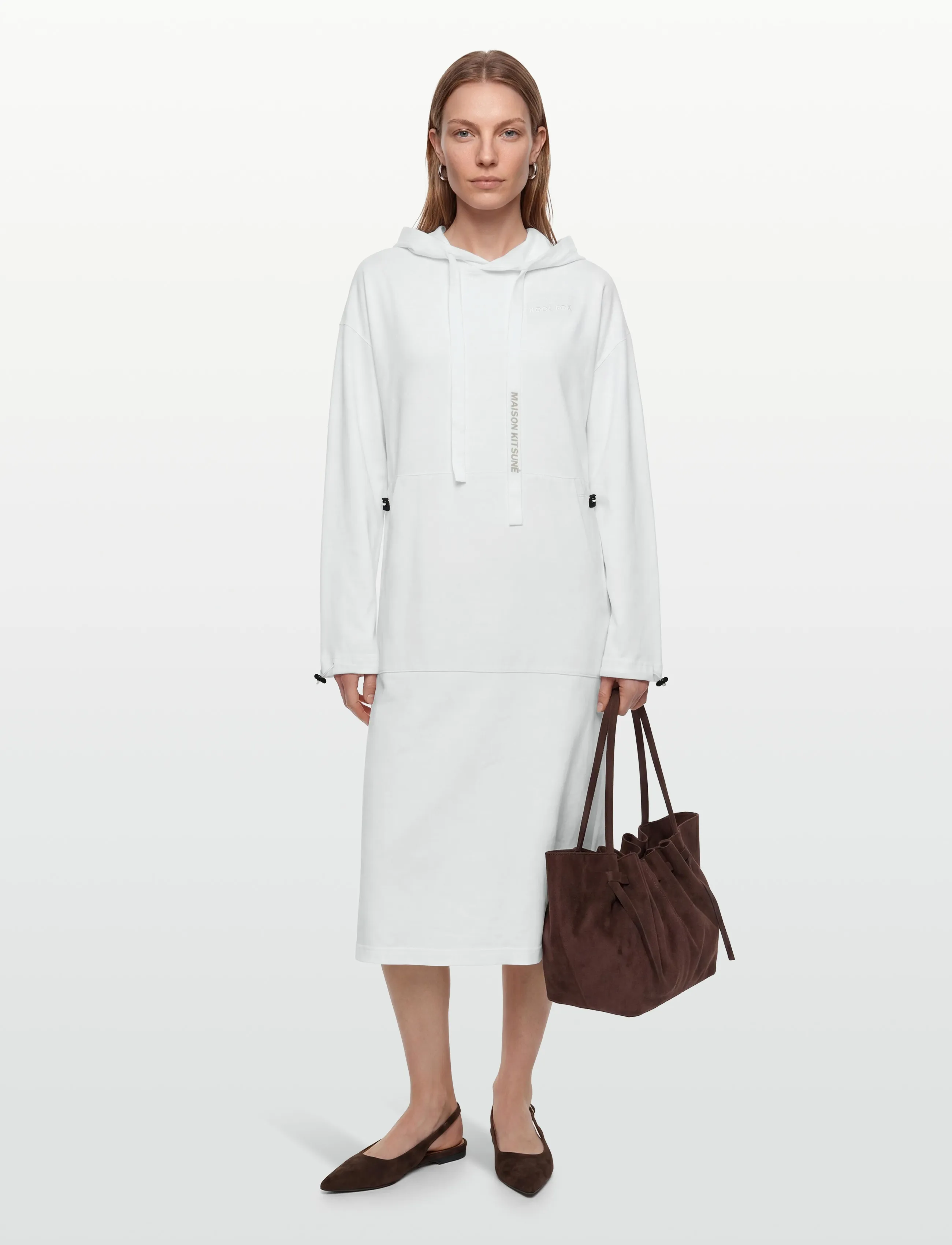 Maison Kitsune HOODIE DRESS - Stickade klänningar - WHITE / white