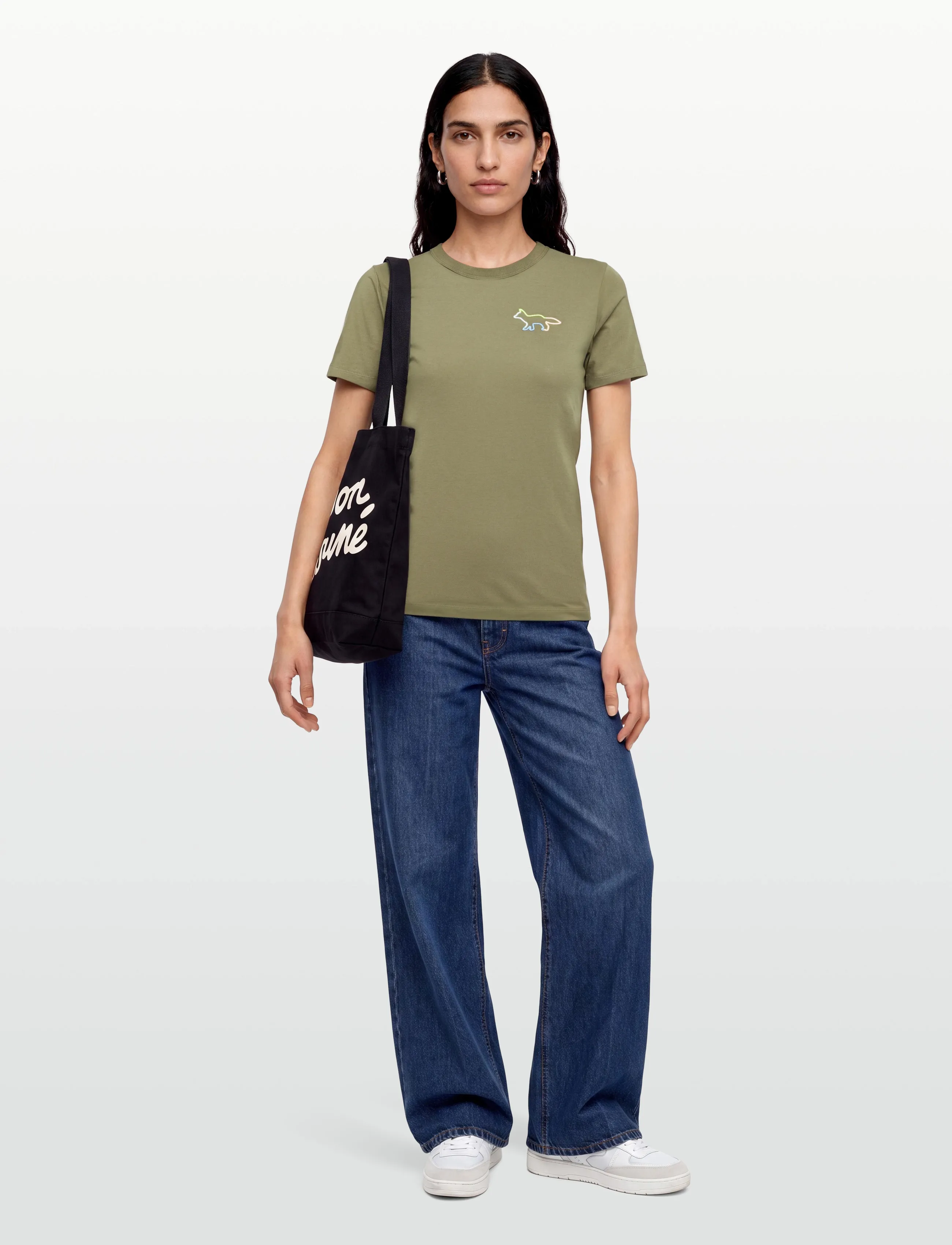 Maison Kitsune Fitted Tee-Shirt, L, Shirts, Khakigrün - Short-sleeved, Frauen