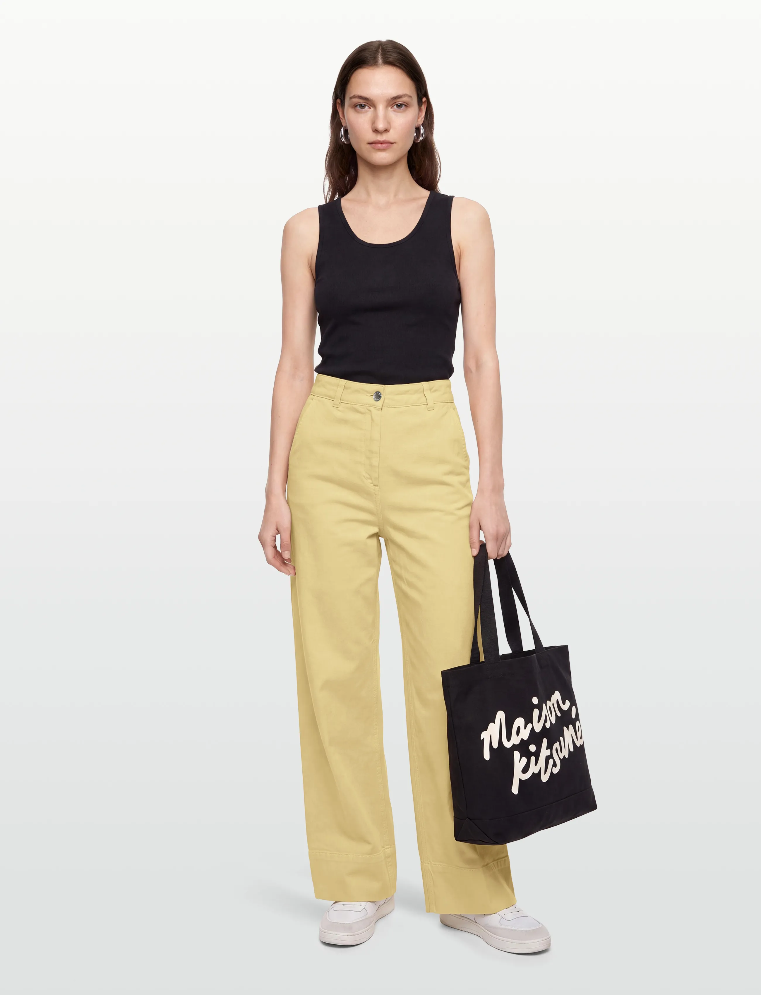 Maison Kitsune Large High-Waist Pants, 40, Yellow, Bukser > Brede Ben, Dame