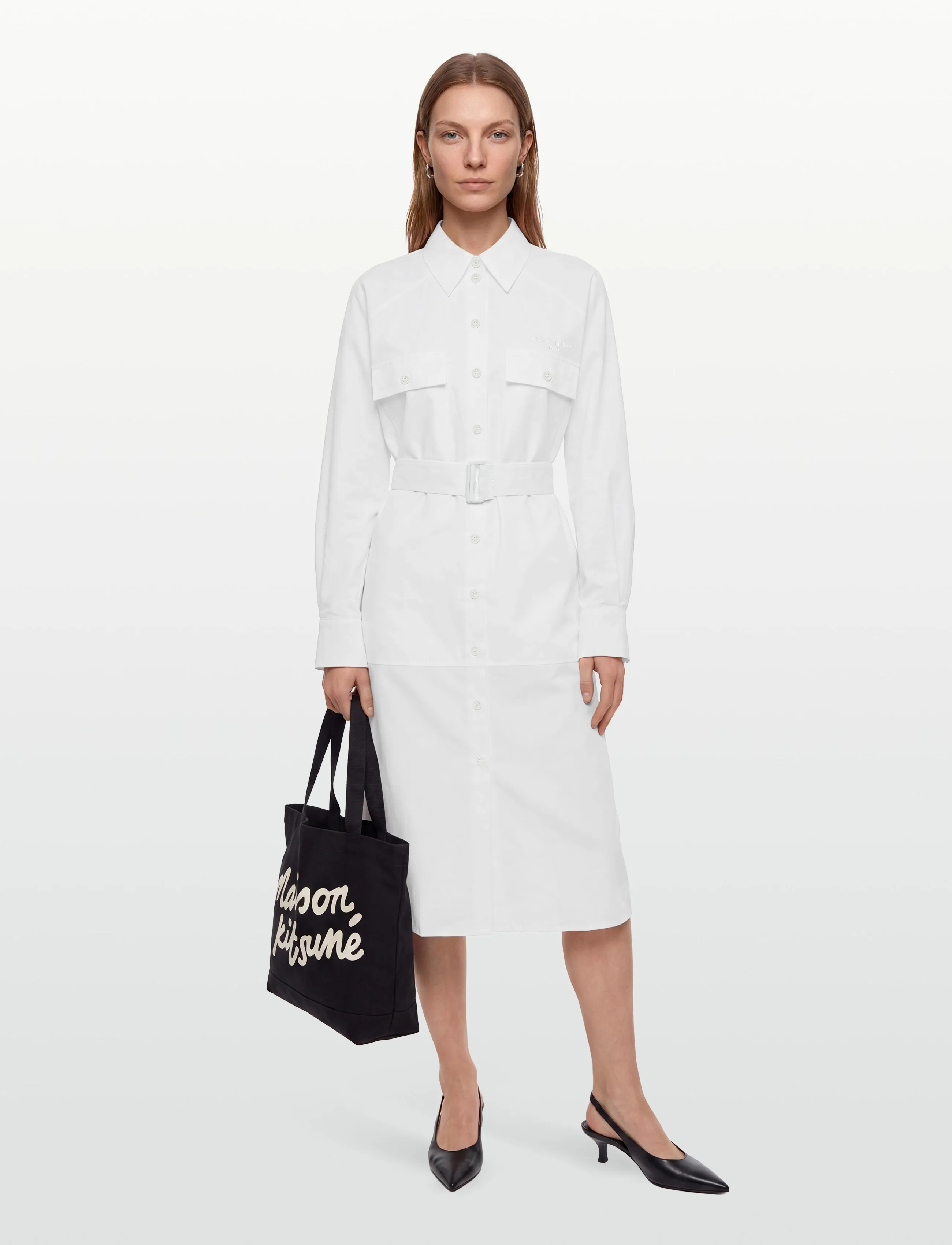 Maison Kitsune Shirt Dress, 38, Dresses, Weiß - Knee-length & Midi, Frauen