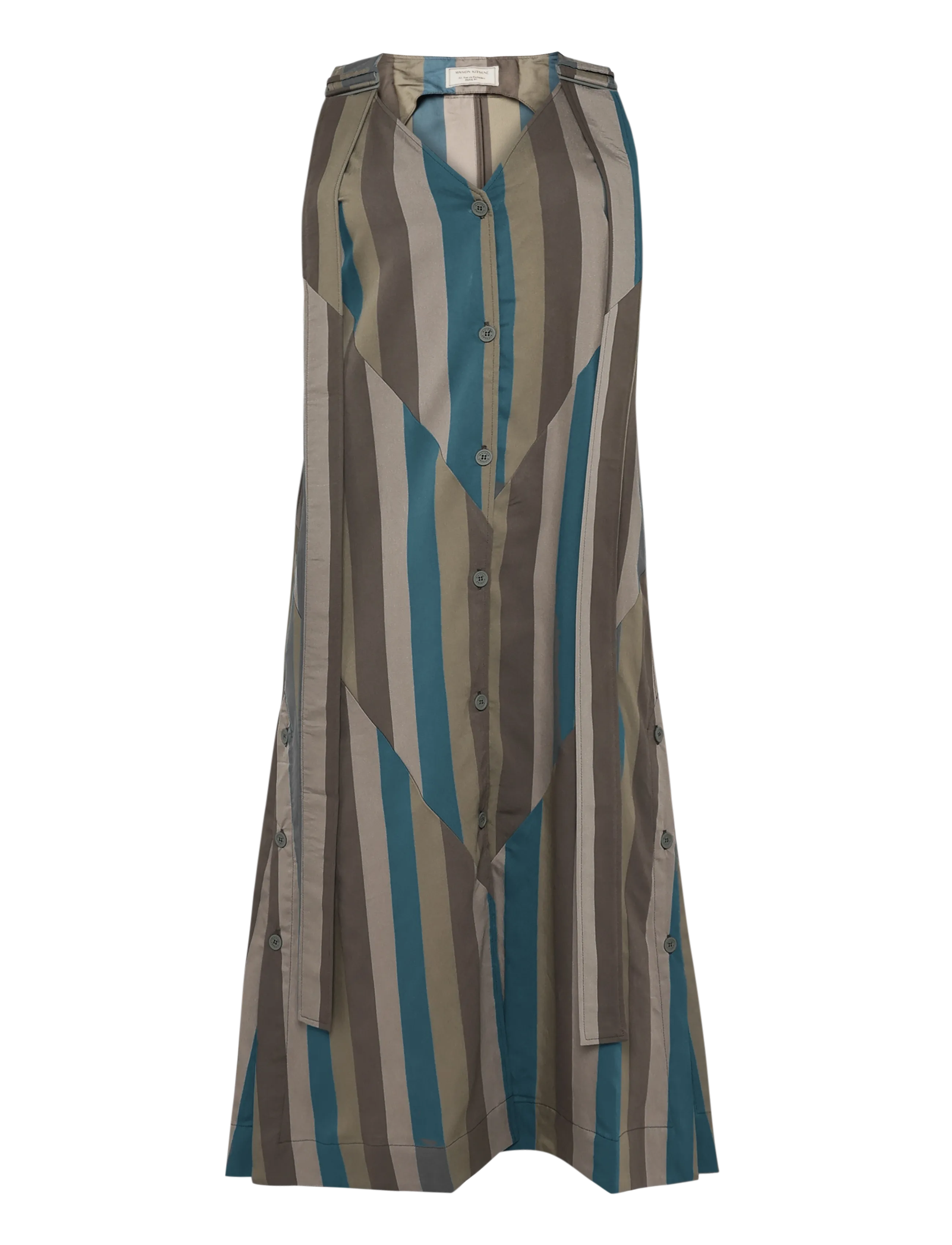 Maison Kitsune BUTTONED CAMISOLE DRESS - Kleidung - KHAKI STRIPE / khaki/green
