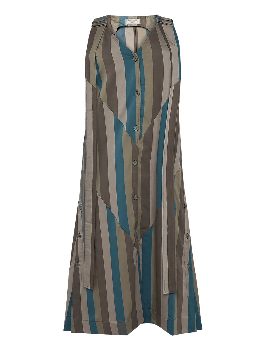 Maison Kitsune - BUTTONED CAMISOLE DRESS - maxi kjoler - khaki stripe - 0