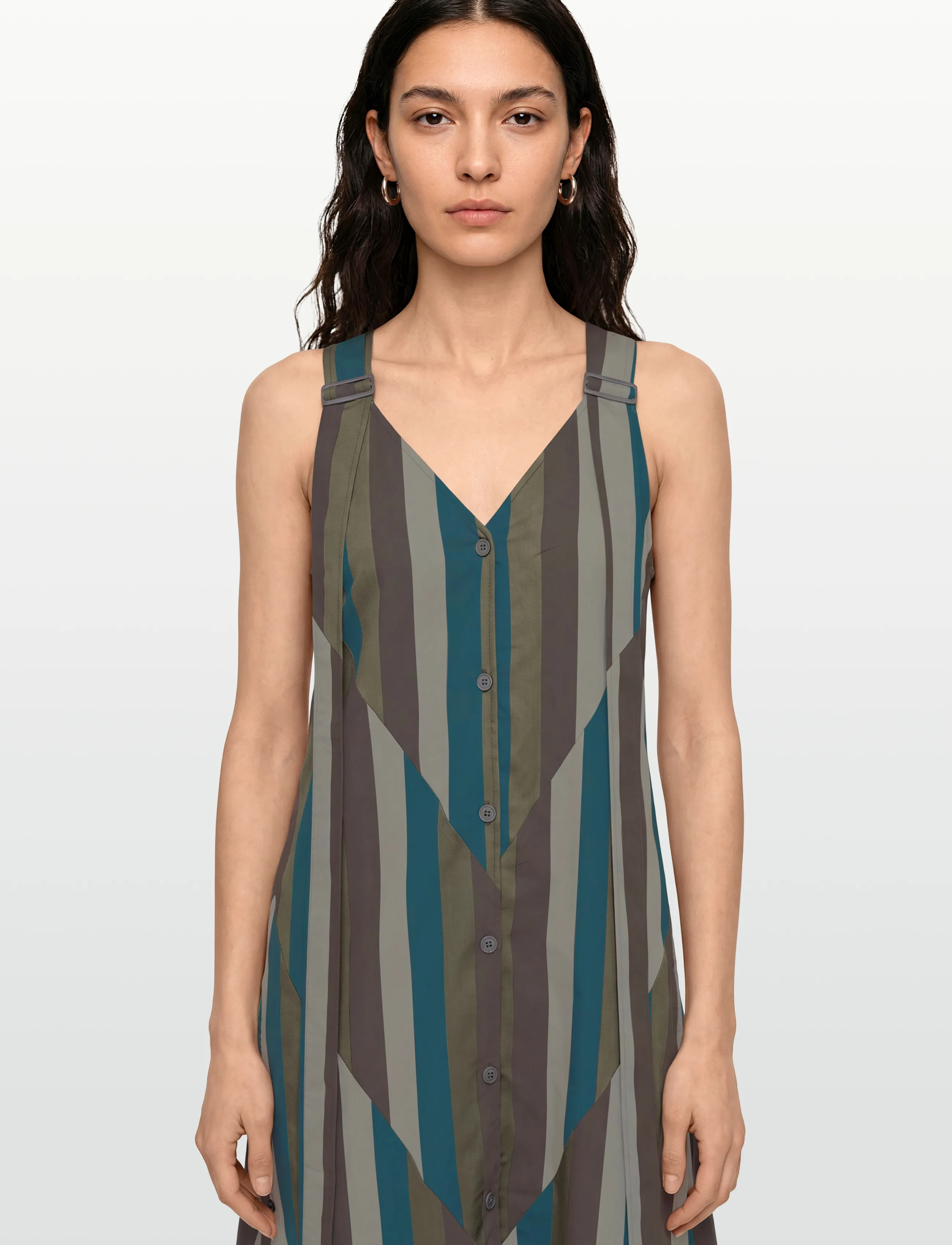 Maison Kitsune - BUTTONED CAMISOLE DRESS - maxikleider - khaki stripe - 3