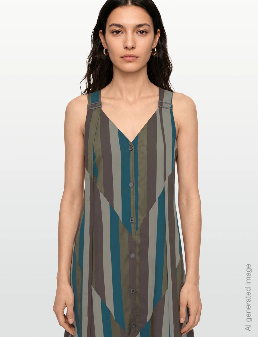 Maison Kitsune - BUTTONED CAMISOLE DRESS - maxikleider - khaki stripe - 3