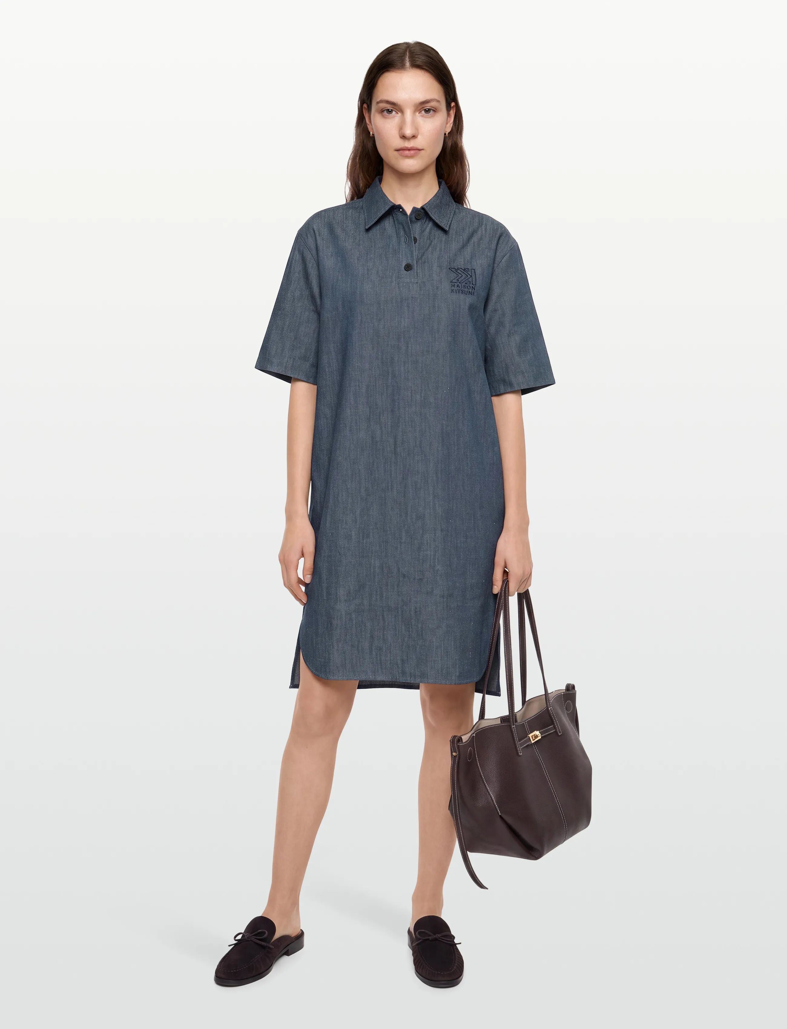 Maison Kitsune Buttoned Polo Dress, 34, Dresses, Marineblau - Short Frauen