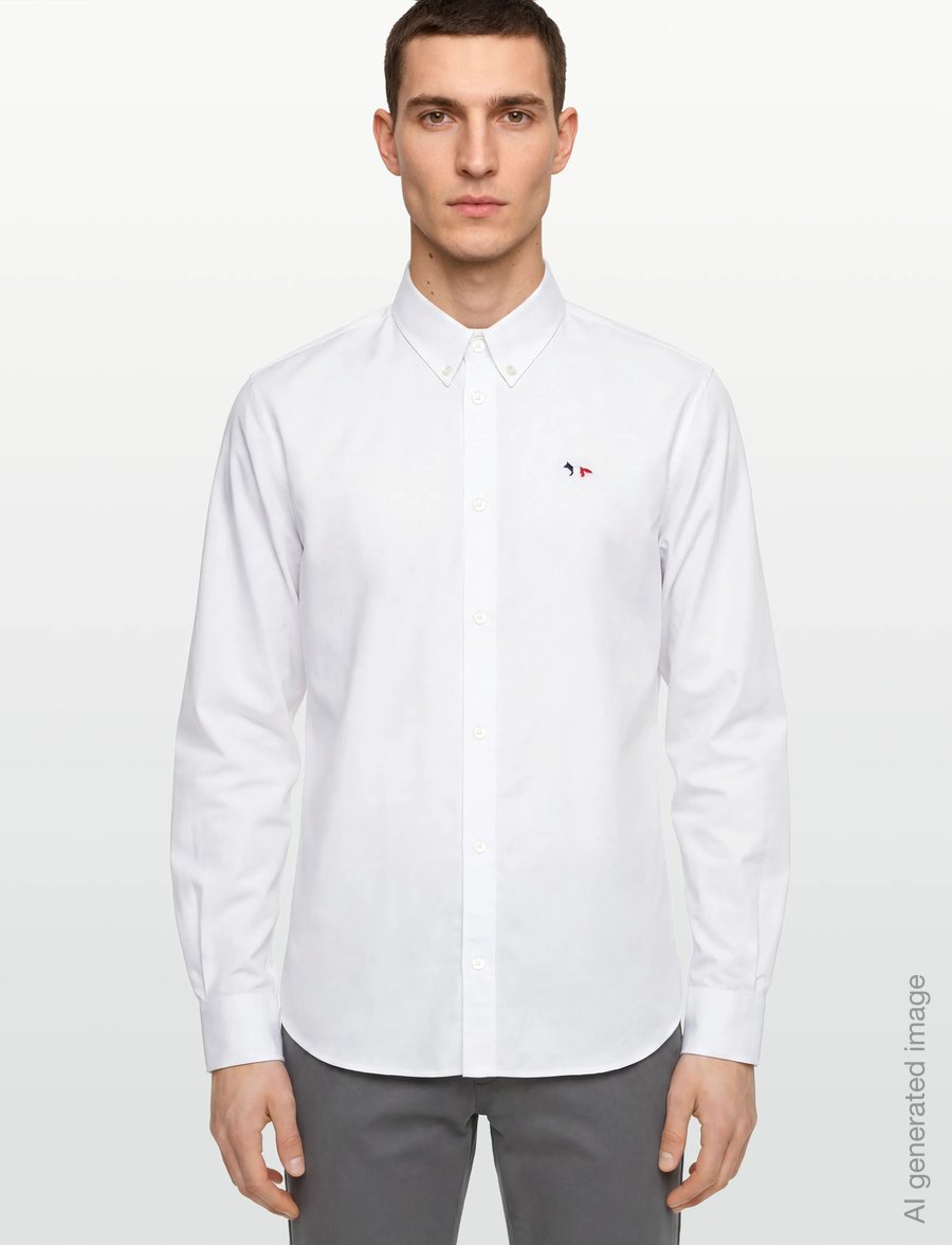 Maison Kitsune - TRICOLOR FOX PATCH CLASSIC SHIRT BD - oxfordi särgid - white - 0