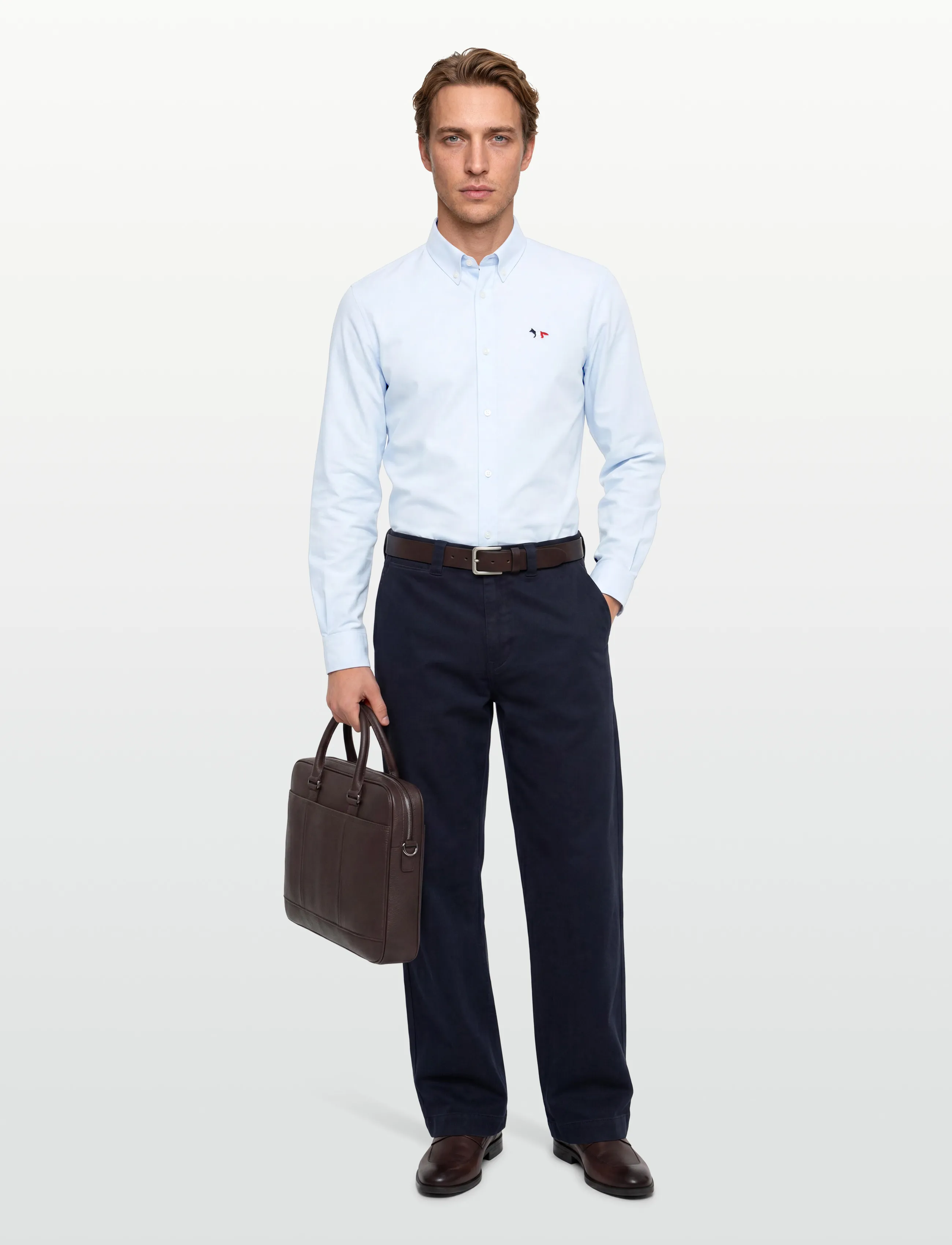 Maison Kitsune Tricolor Fox Patch Classic Shirt Bd, 38, Blue, Skjorter > Afslappet Shirts, Herre