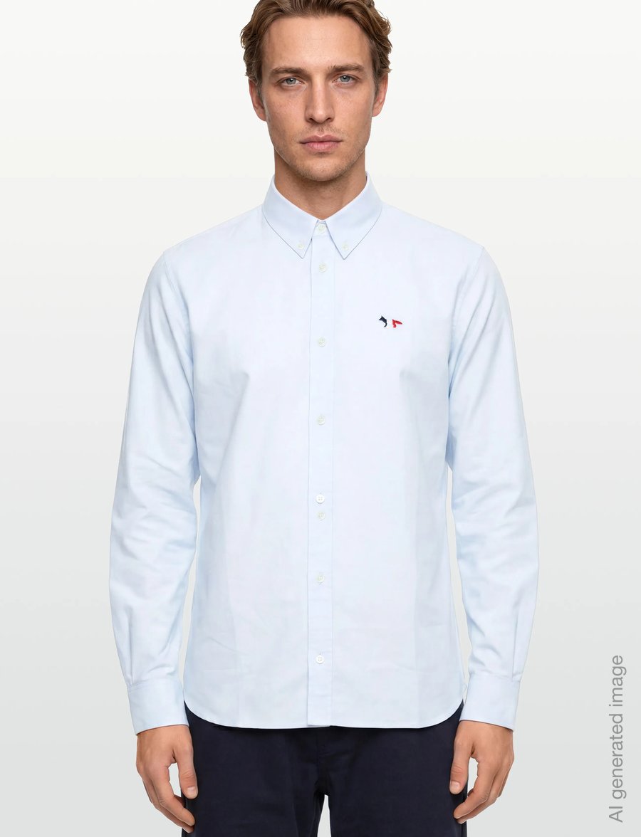 Maison Kitsune - TRICOLOR FOX PATCH CLASSIC SHIRT BD - casual skjortor - light blue - 3