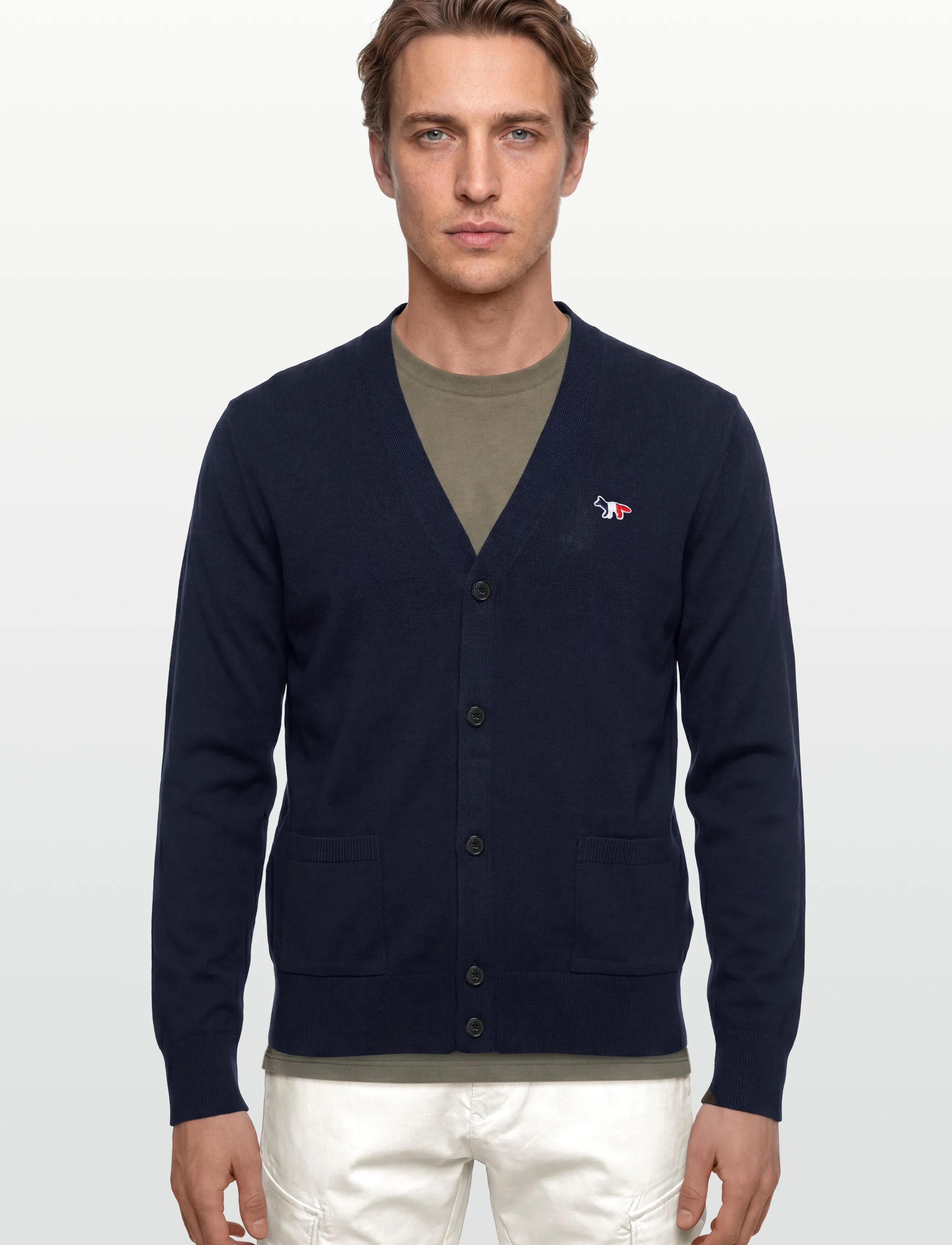 Maison Kitsune - TRICOLOR FOX PATCH CLASSIC CARDIGAN - cardigans - navy - 3
