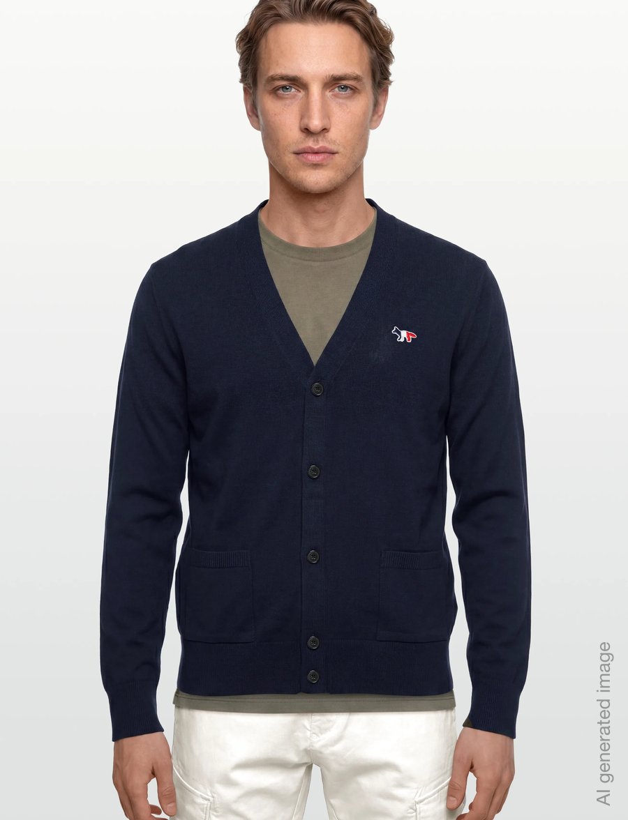 Maison Kitsune - TRICOLOR FOX PATCH CLASSIC CARDIGAN - cardigans - navy - 3