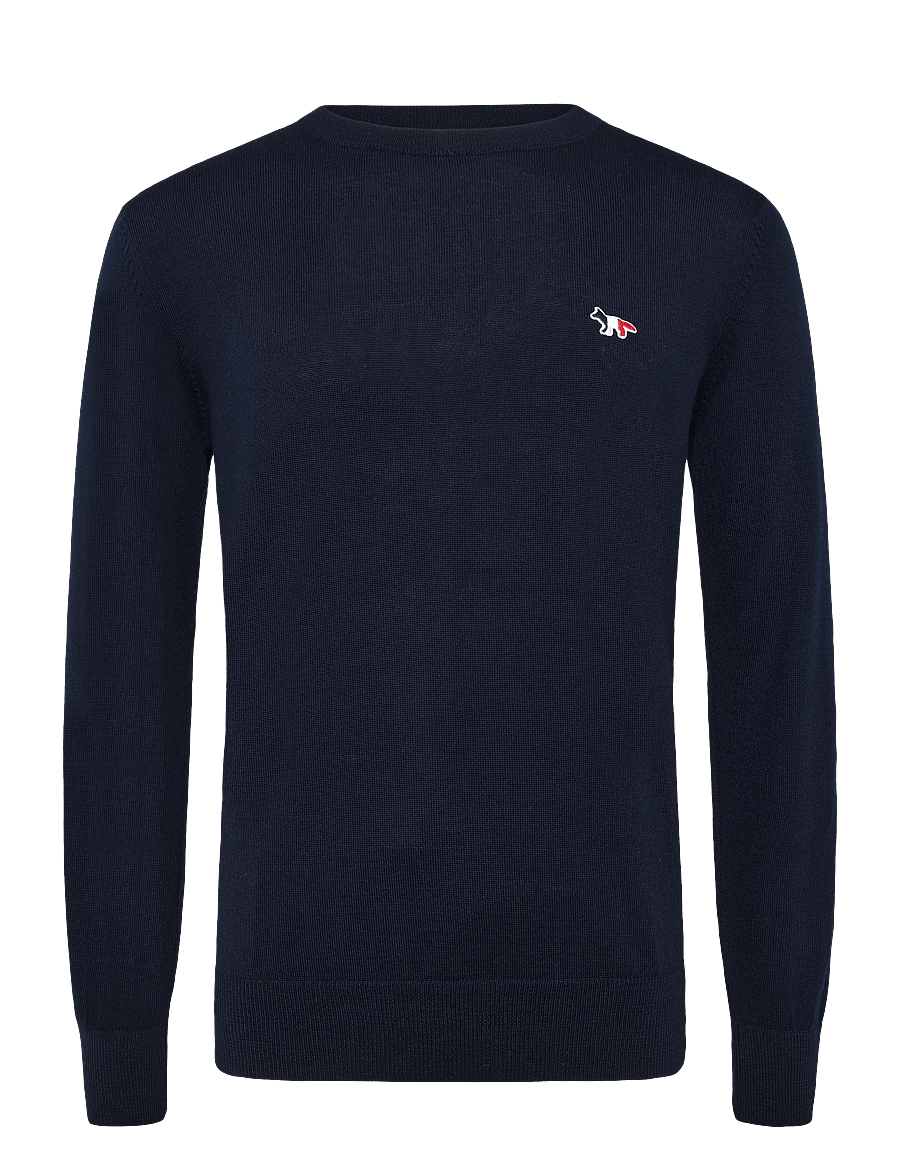 Maison Kitsune - TRICOLOR FOX PATCH CLASSIC R-NECK JUMPER - rundhalsad - navy - 0
