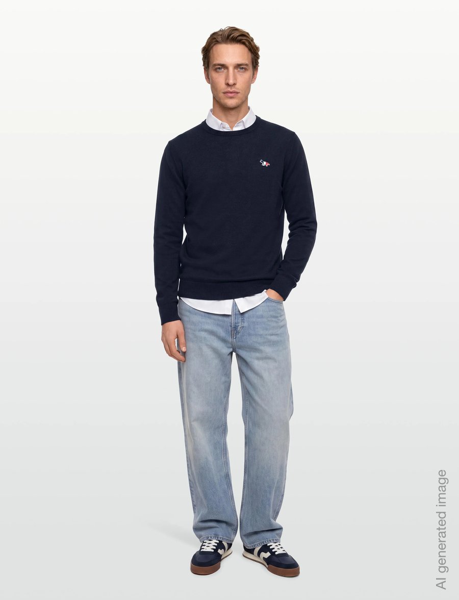 Maison Kitsune - TRICOLOR FOX PATCH CLASSIC R-NECK JUMPER - rundhals - navy - 0