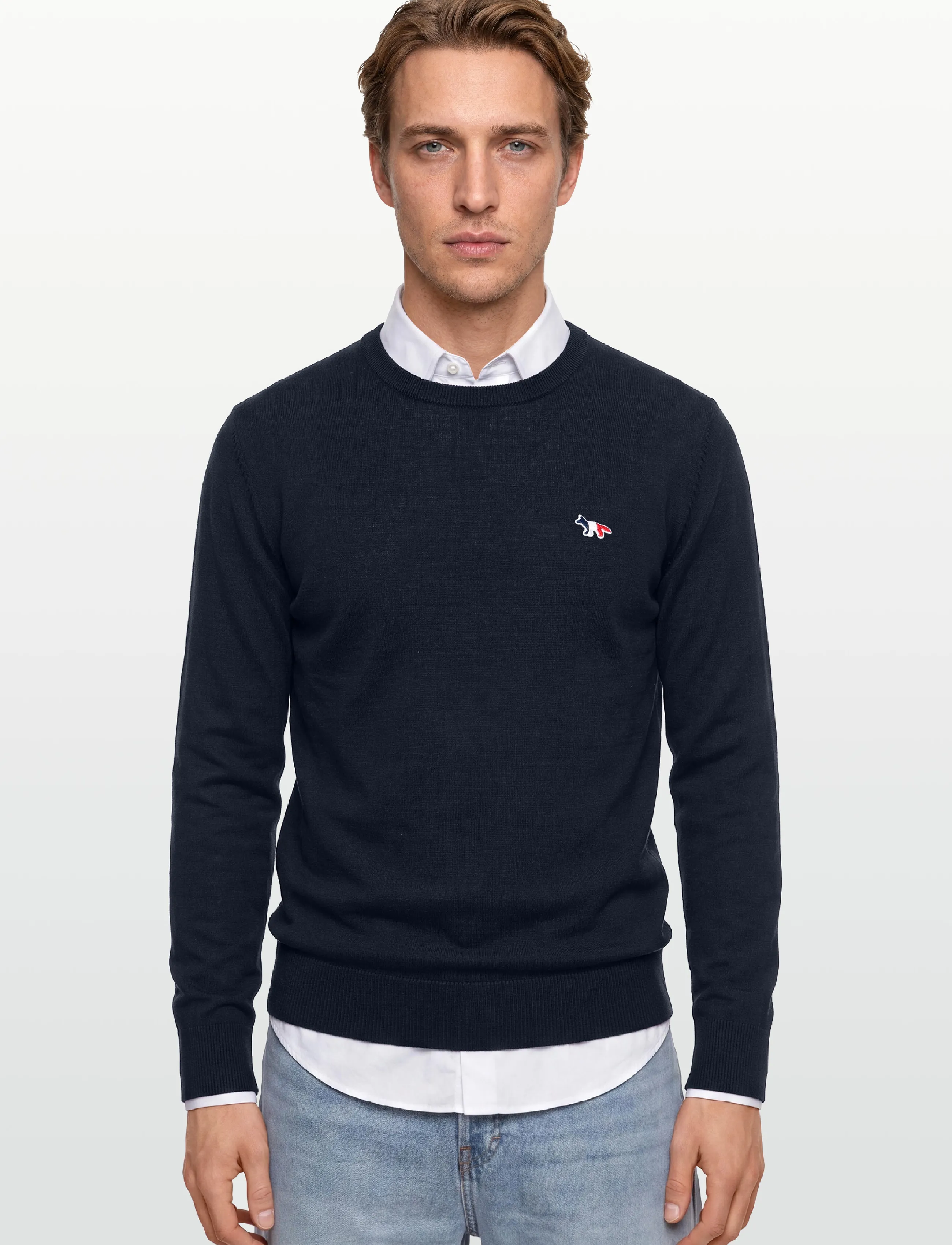 Maison Kitsune - TRICOLOR FOX PATCH CLASSIC R-NECK JUMPER - rundhals - navy - 3