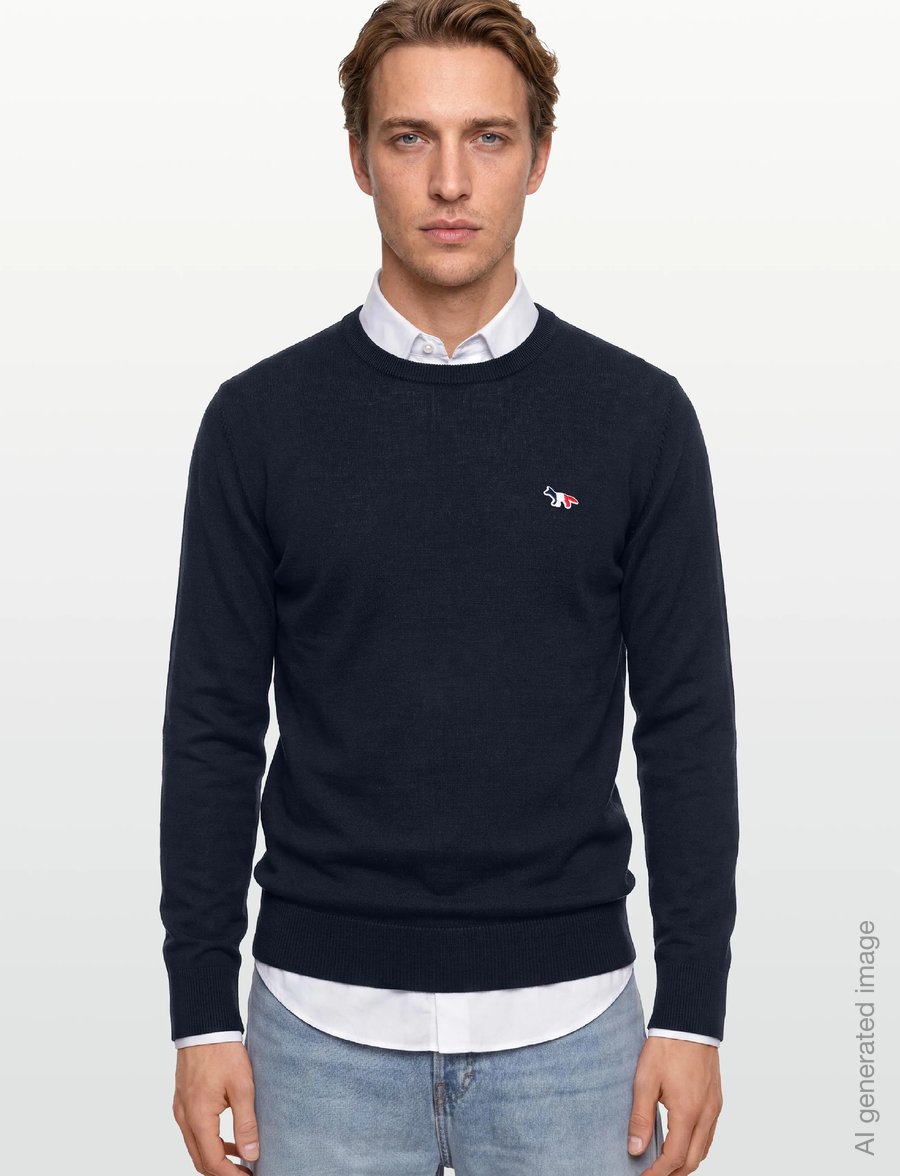 Maison Kitsune - TRICOLOR FOX PATCH CLASSIC R-NECK JUMPER - rundhals - navy - 3