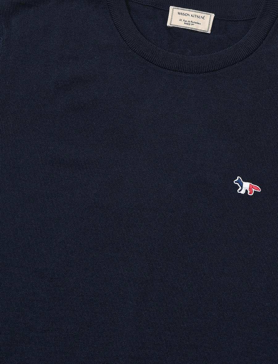 Maison Kitsune - TRICOLOR FOX PATCH CLASSIC R-NECK JUMPER - rundhalsad - navy - 2