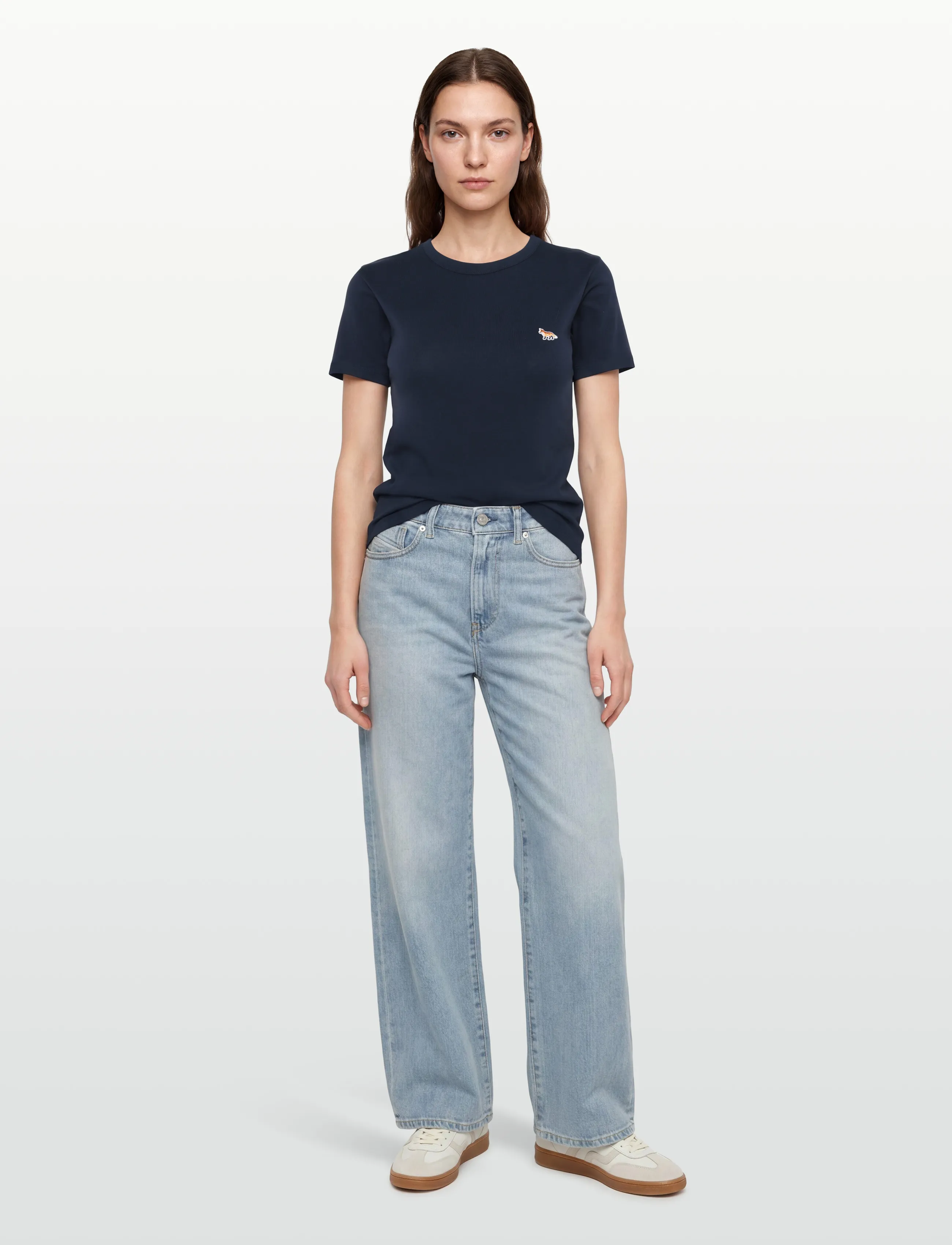 Maison Kitsune Profile Fox Patch Fitted Tee-Shirt, Tætsiddende T-shirt, Navy, Str: S