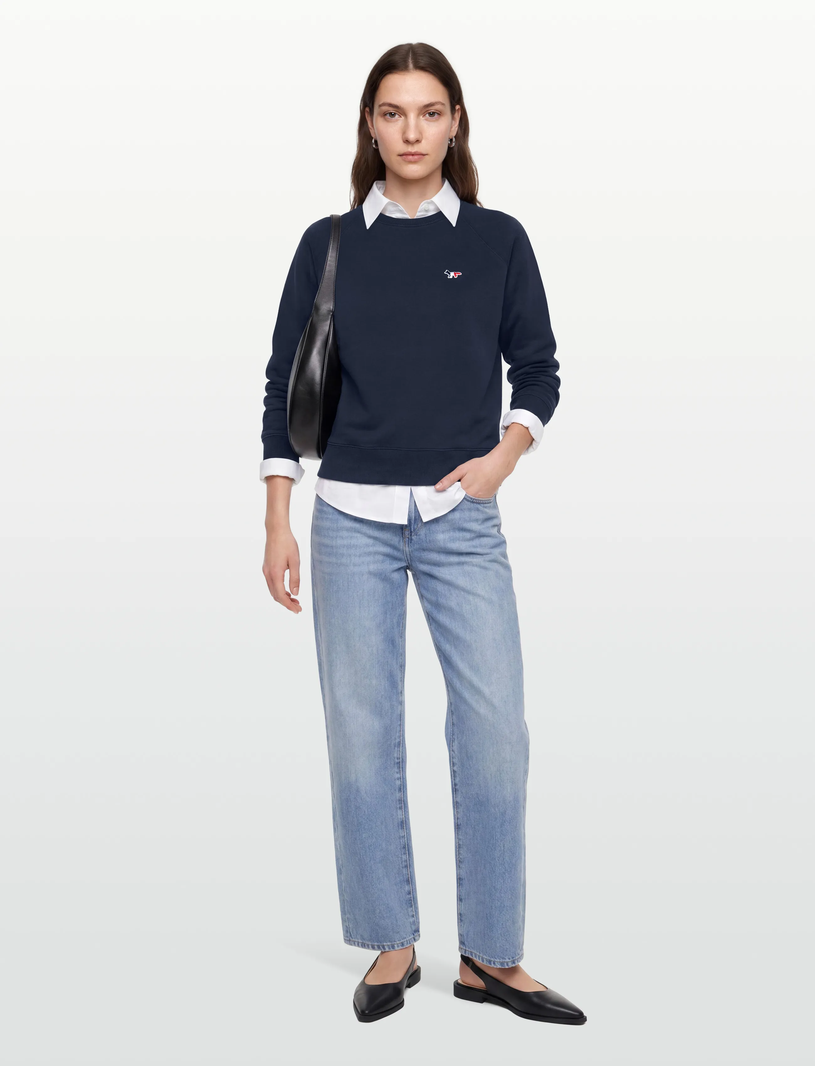 Maison Kitsune - TRICOLOR FOX PATCH ADJUSTED SWEATSHIRT - dressipluusid - navy - 0