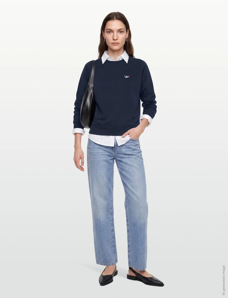 Maison Kitsune - TRICOLOR FOX PATCH ADJUSTED SWEATSHIRT - dressipluusid - navy - 0