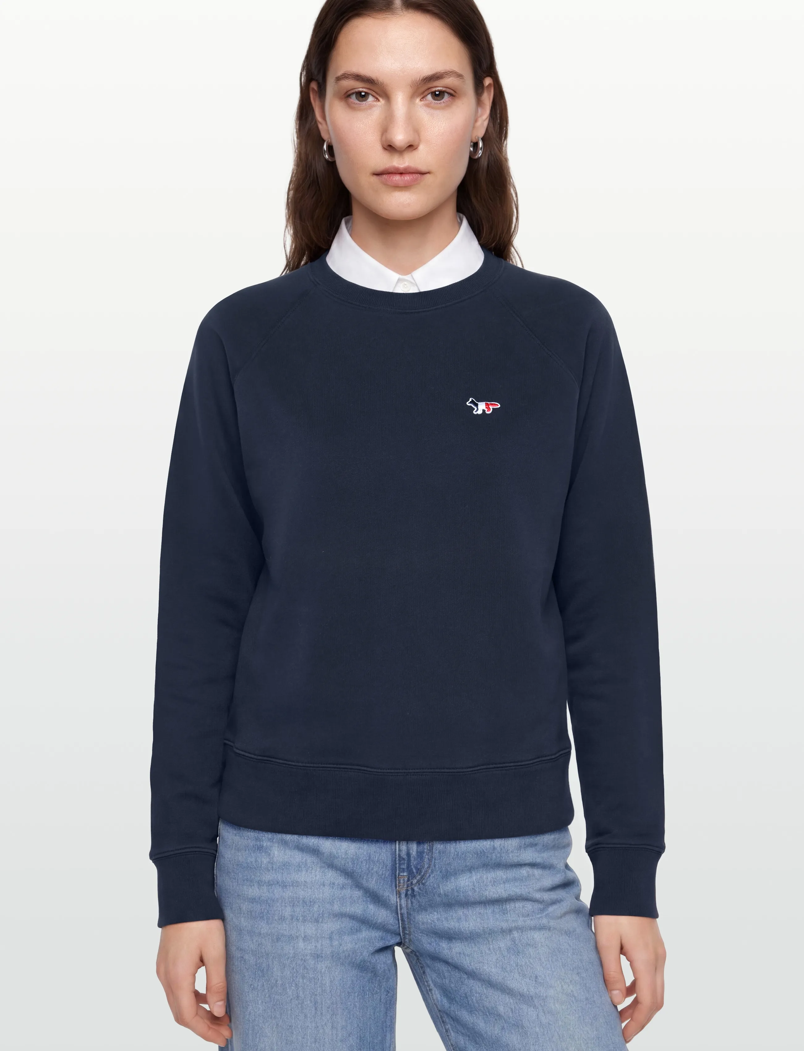 Maison Kitsune - TRICOLOR FOX PATCH ADJUSTED SWEATSHIRT - dressipluusid - navy - 3