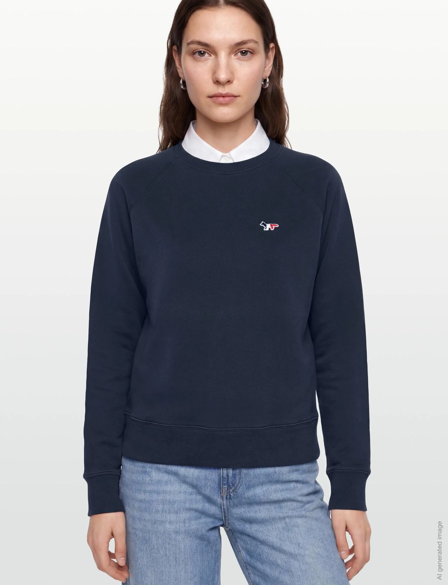 Maison Kitsune - TRICOLOR FOX PATCH ADJUSTED SWEATSHIRT - dressipluusid - navy - 3