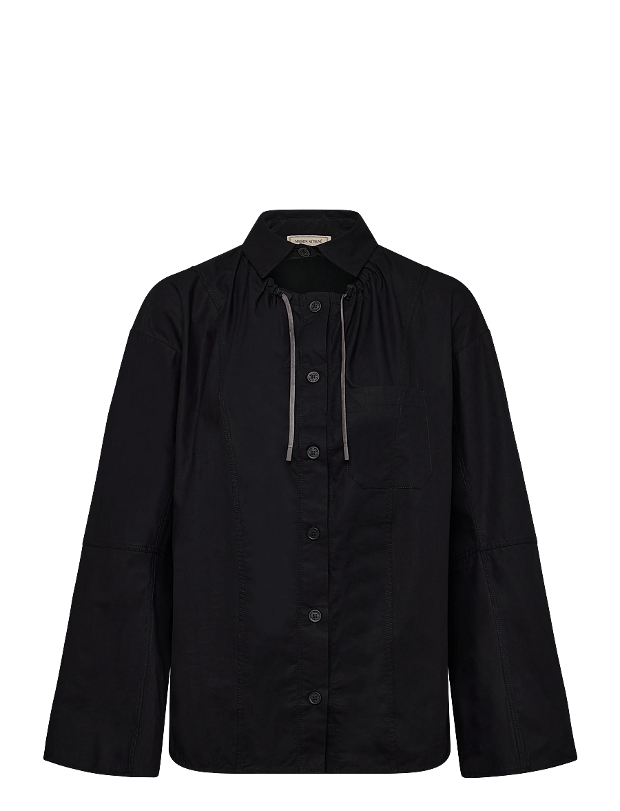 Maison Kitsune - DRAWSTRING PANNEL SHIRT - langærmede skjorter - black - 0