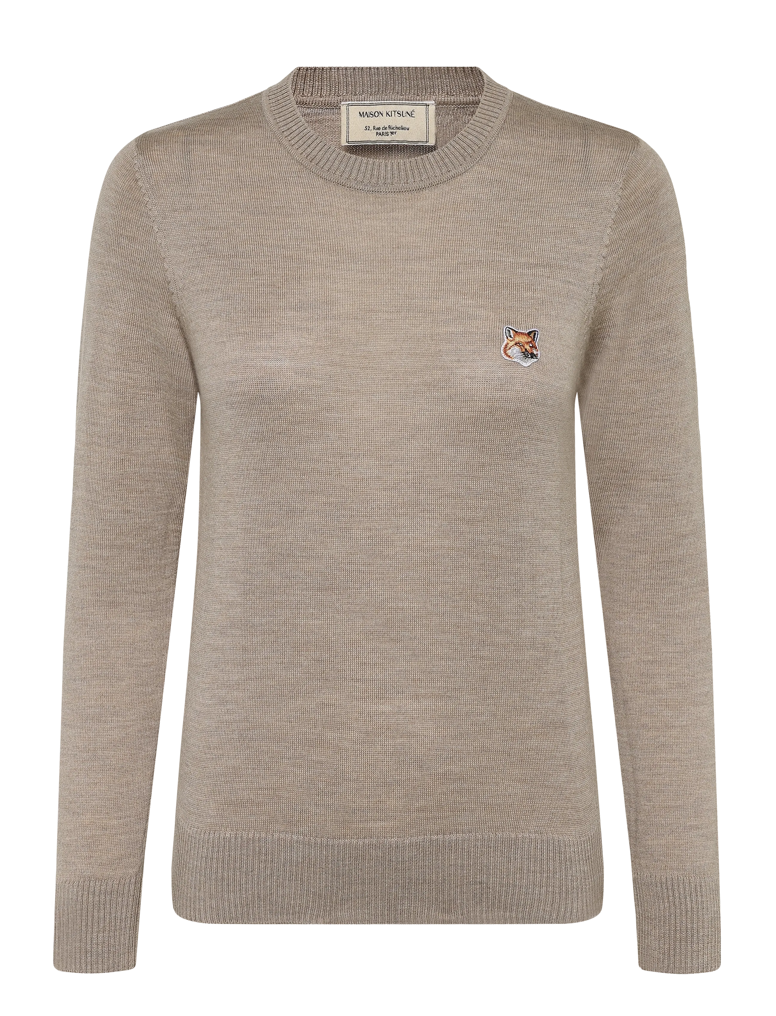 Maison Kitsune MERINOS R-NECK PULLOVER FOX HEAD PATCH - Jumpers - BEIGE MELANGE / beige