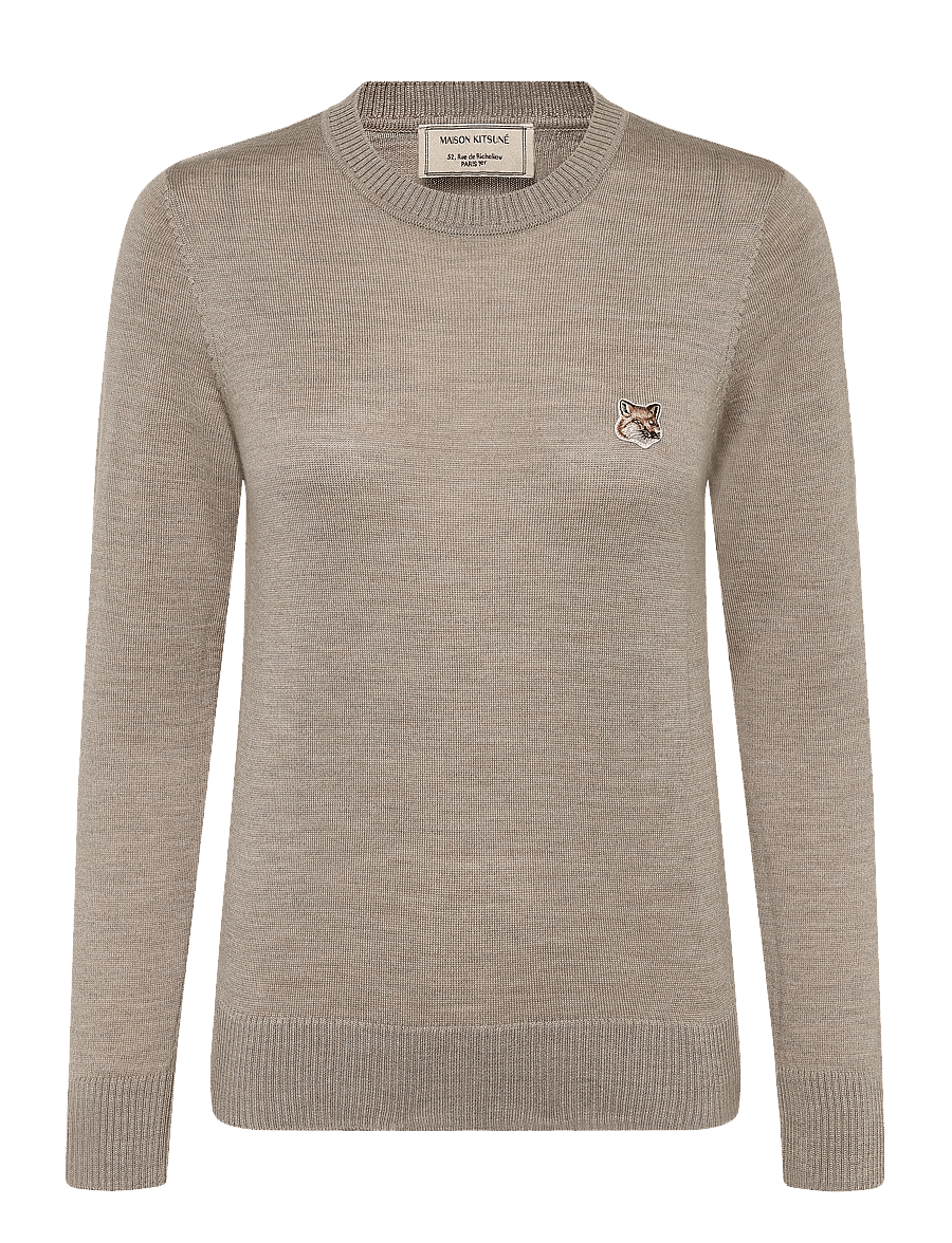 Maison Kitsune - MERINOS R-NECK PULLOVER FOX HEAD PATCH - pullover - beige melange - 1