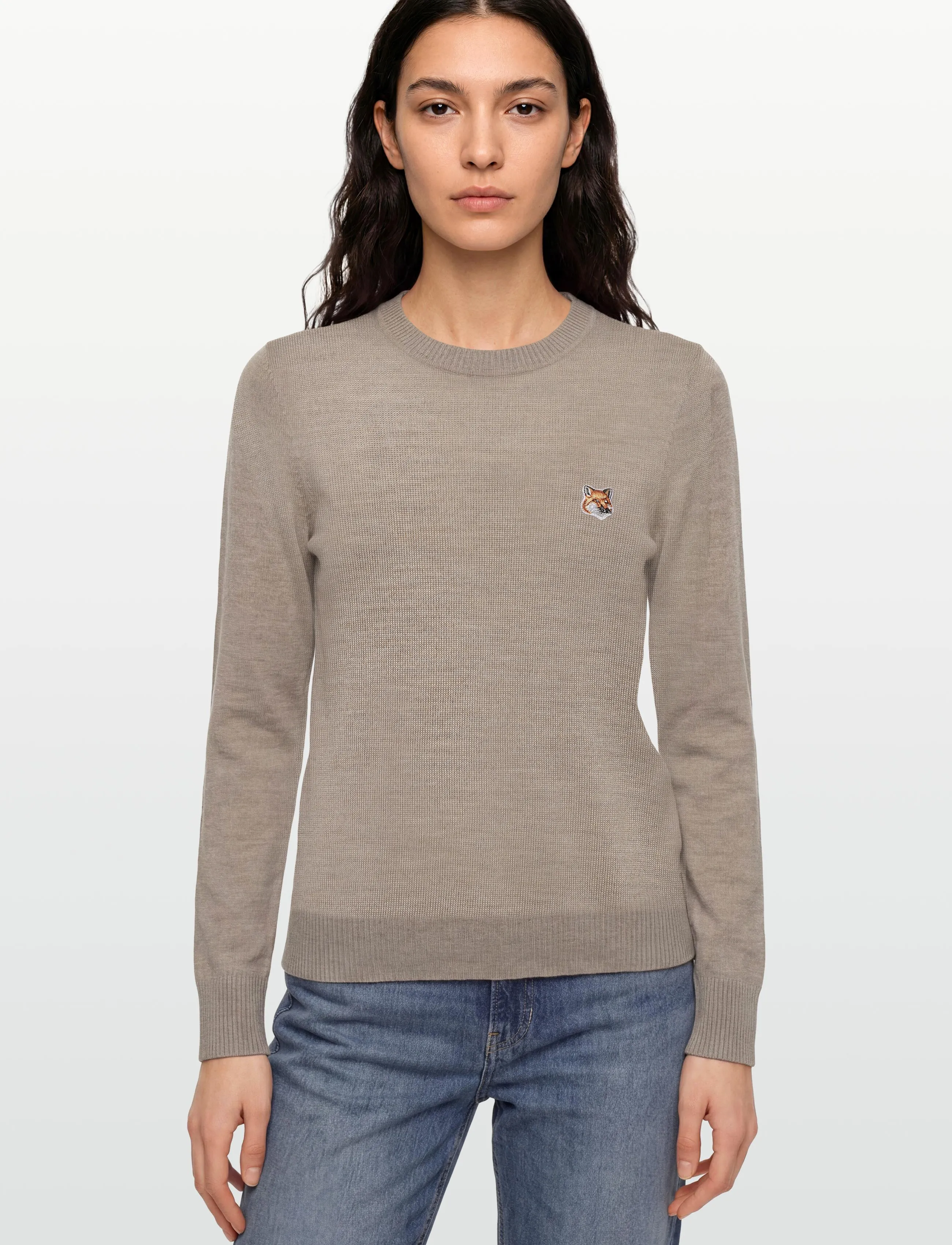 Maison Kitsune - MERINOS R-NECK PULLOVER FOX HEAD PATCH - striktrøjer - beige melange - 3