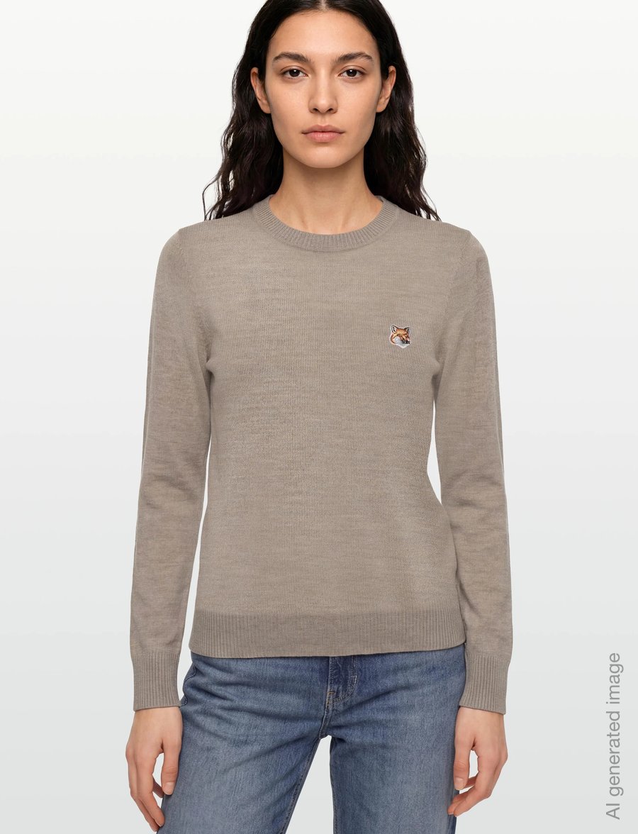 Maison Kitsune - MERINOS R-NECK PULLOVER FOX HEAD PATCH - pullover - beige melange - 3