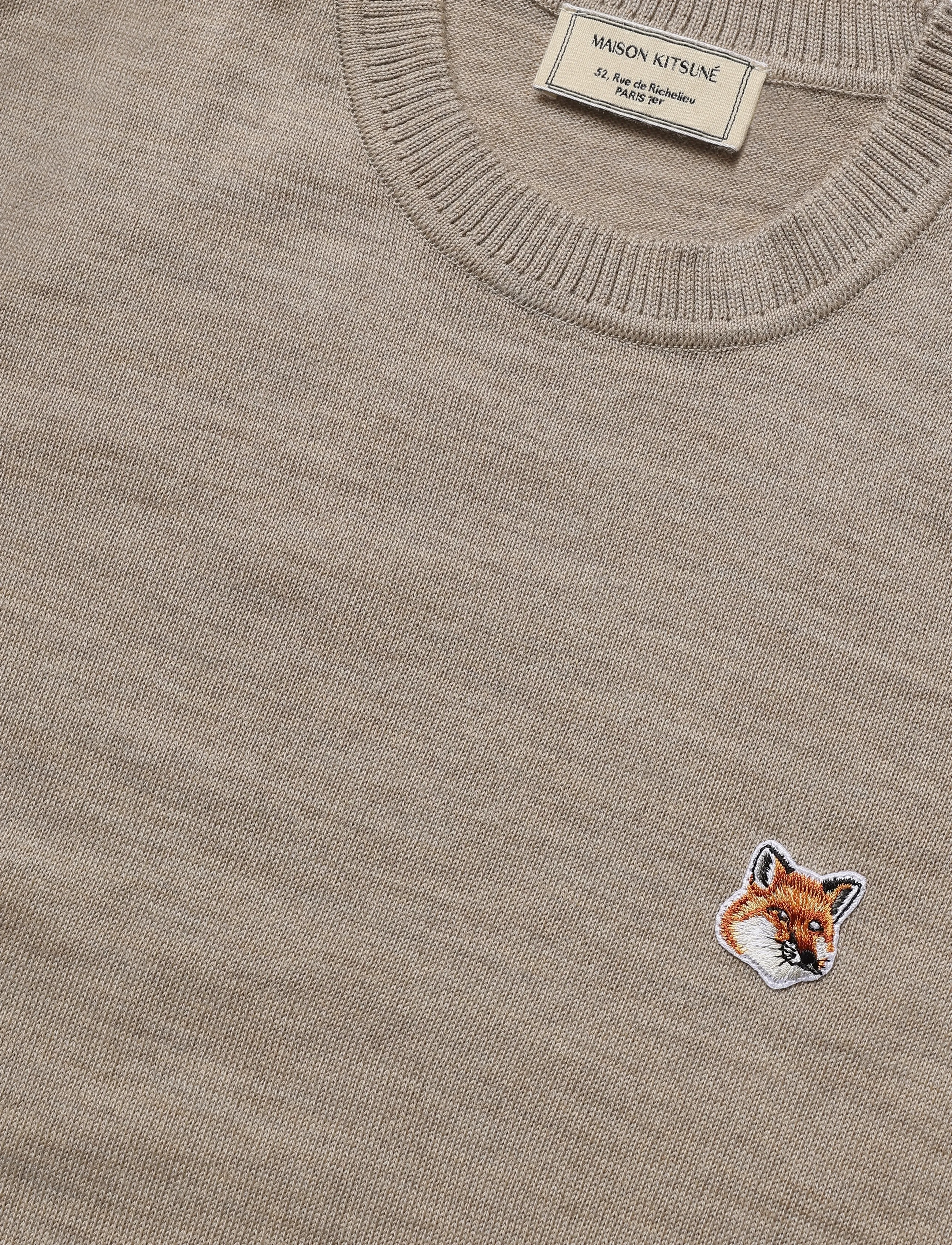 Maison Kitsune - MERINOS R-NECK PULLOVER FOX HEAD PATCH - beige melange - 2